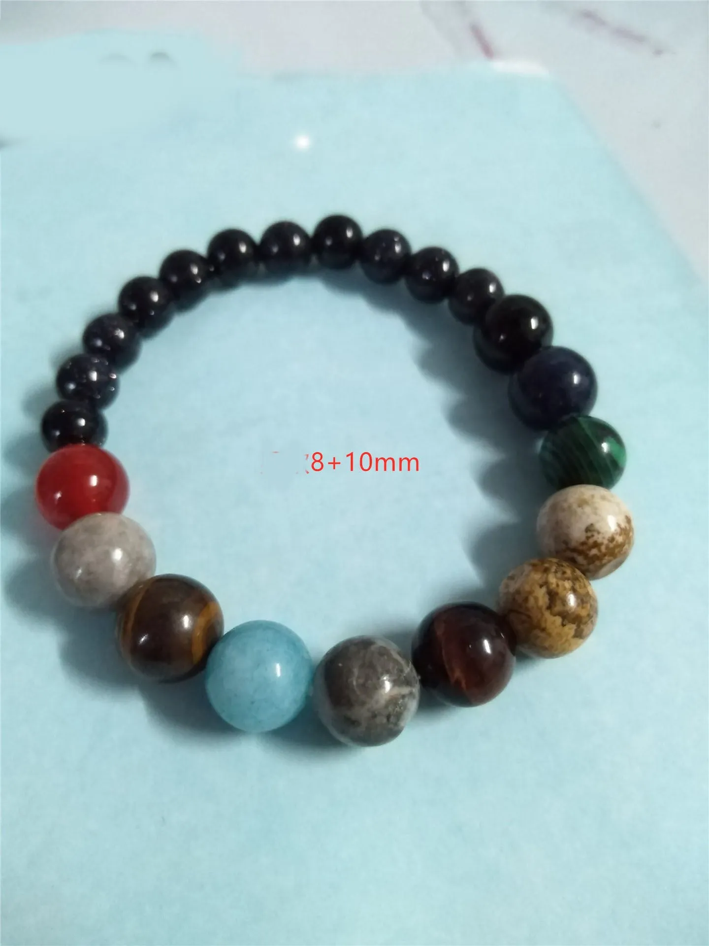 Cosmic Galaxy Eight Planets Natural Stone Elastic Bracelet