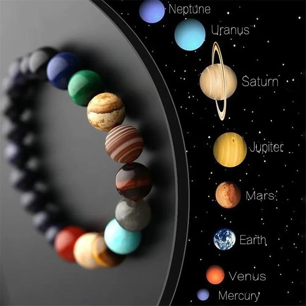 Cosmic Galaxy Eight Planets Natural Stone Elastic Bracelet