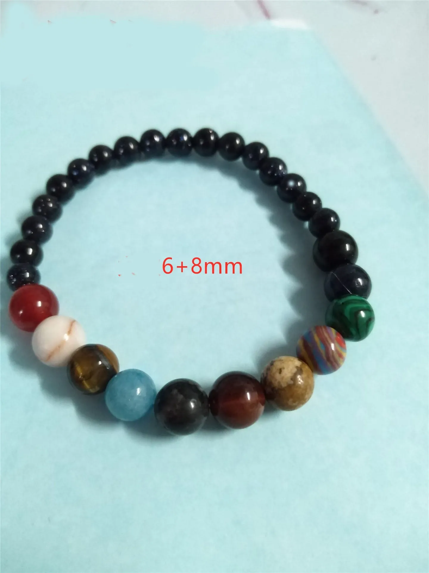 Cosmic Galaxy Eight Planets Natural Stone Elastic Bracelet