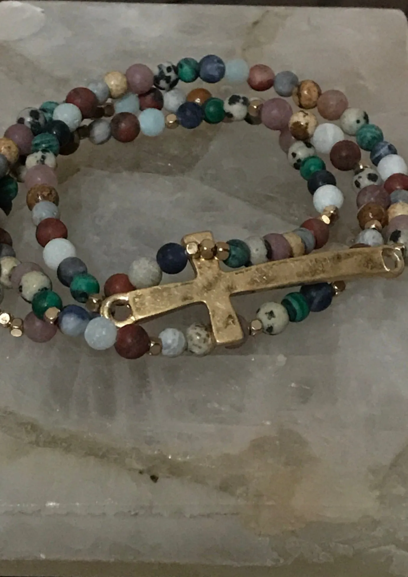 Cross Multi Strand Stone Bracelet