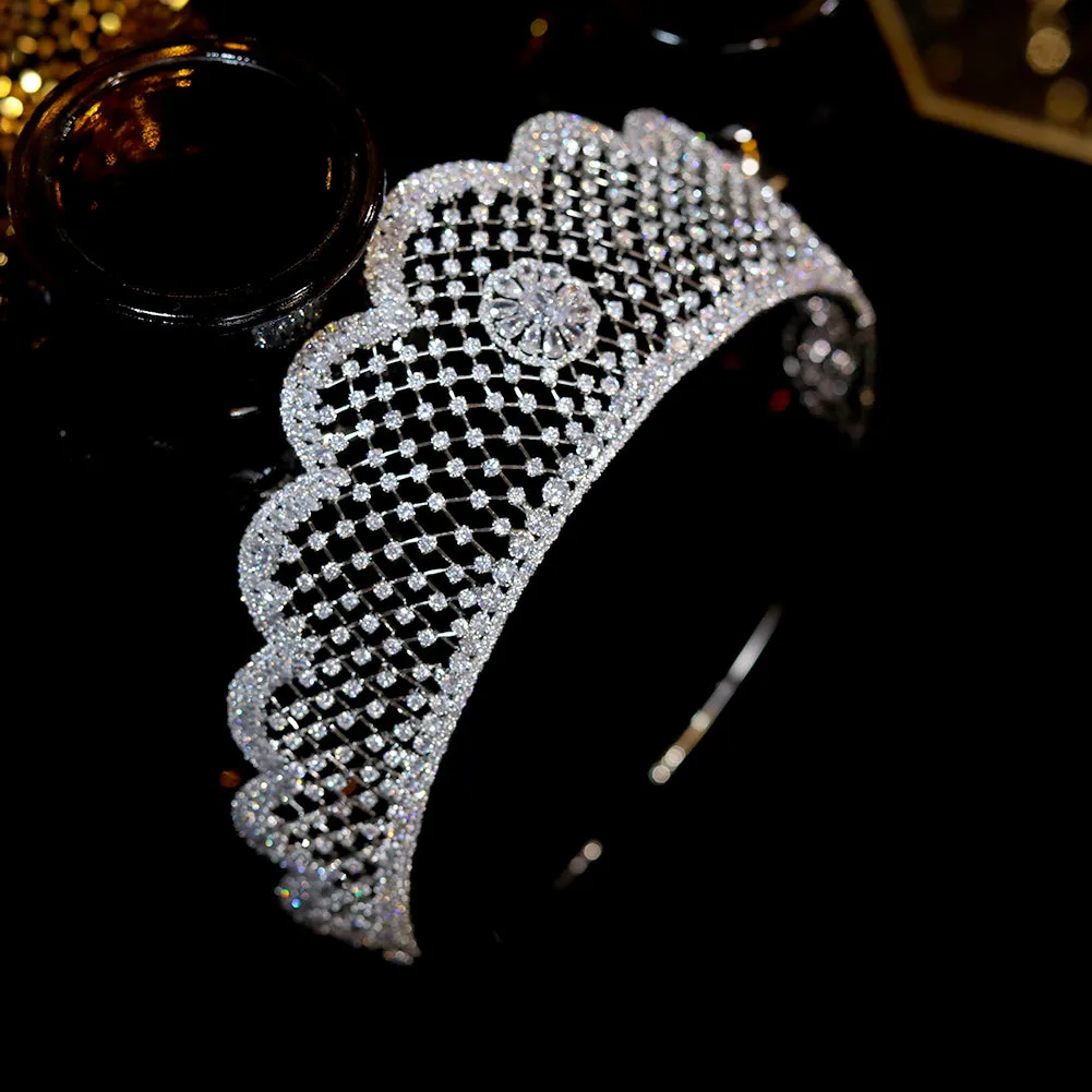 Cubic Zirconia Silver Princess Bridal Wedding Tiara Crown