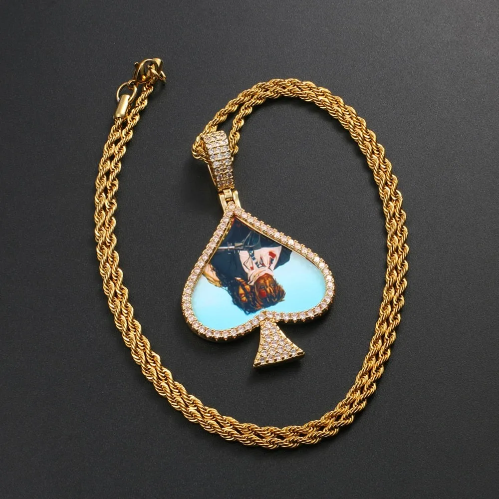 Custom Photo Medallions Necklace - Spades Shape Medallions Necklace