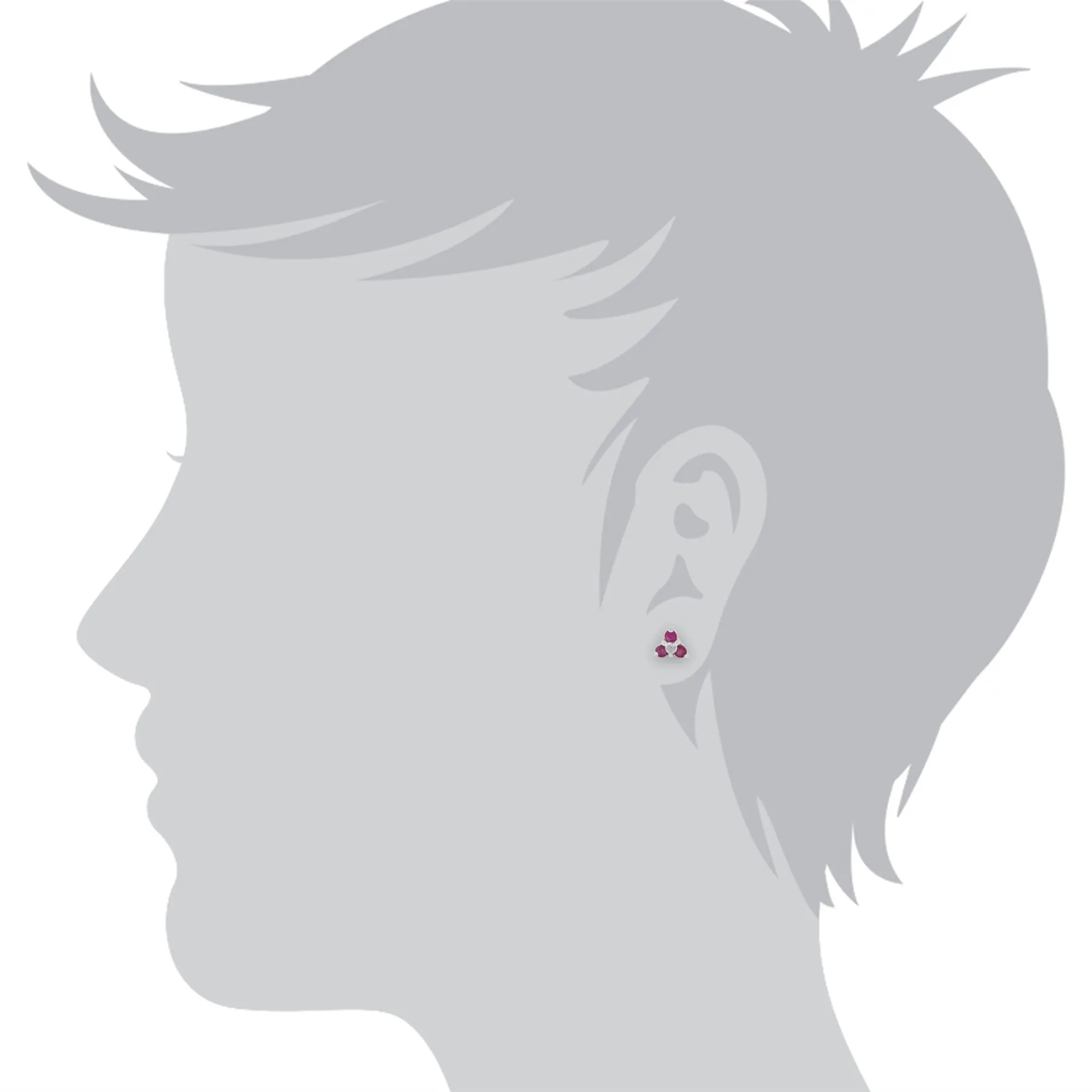 Damen 375 Gold 9ct Weißgold Rund Drei Rubin & Diamant Ohrstecker Rot