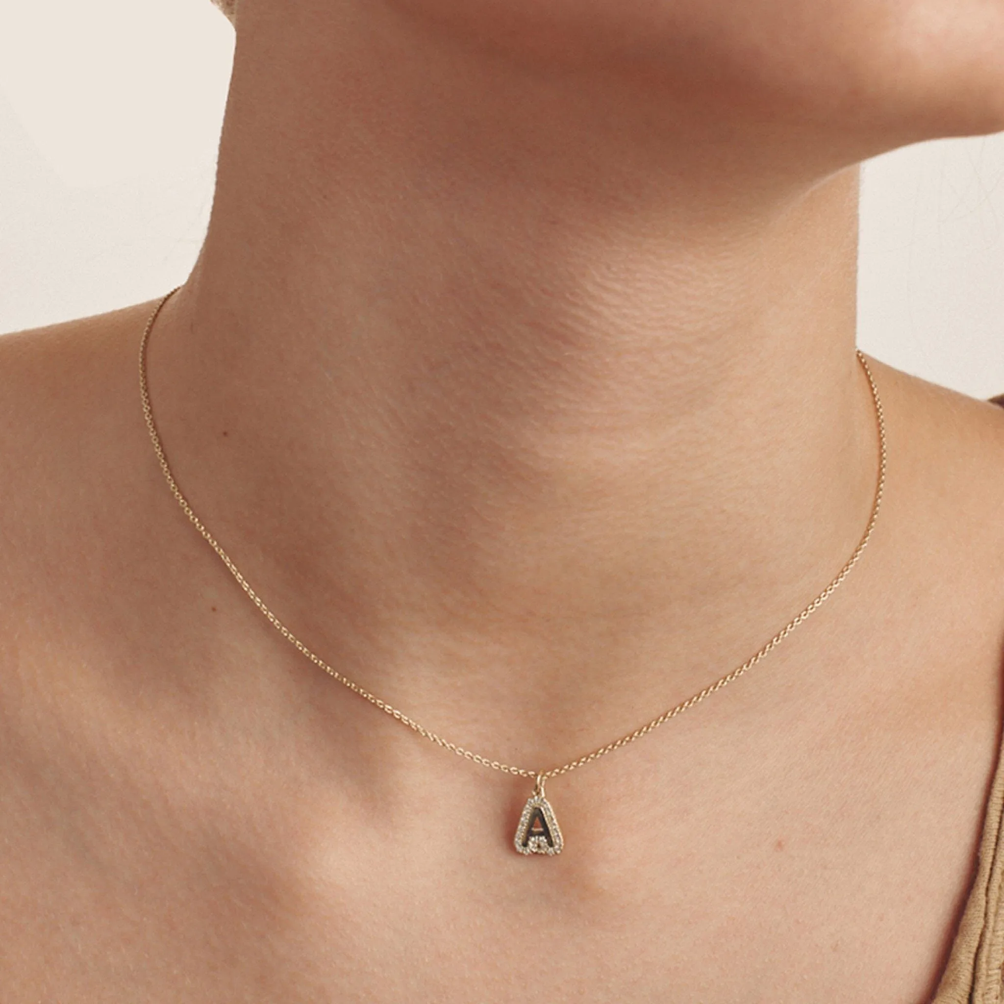 Diamond Bubble Initial Necklace - 14K Rose Gold