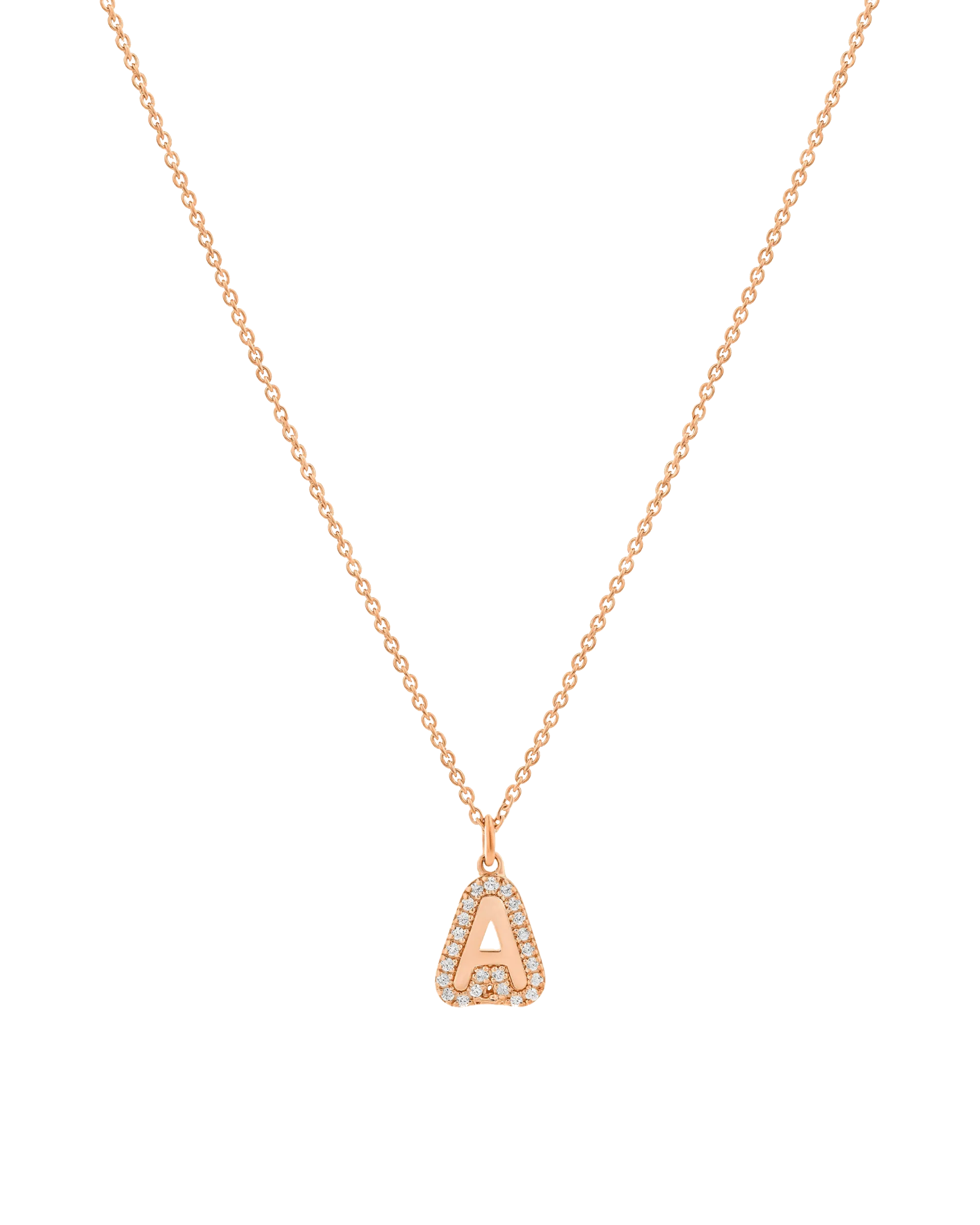 Diamond Bubble Initial Necklace - 14K Rose Gold