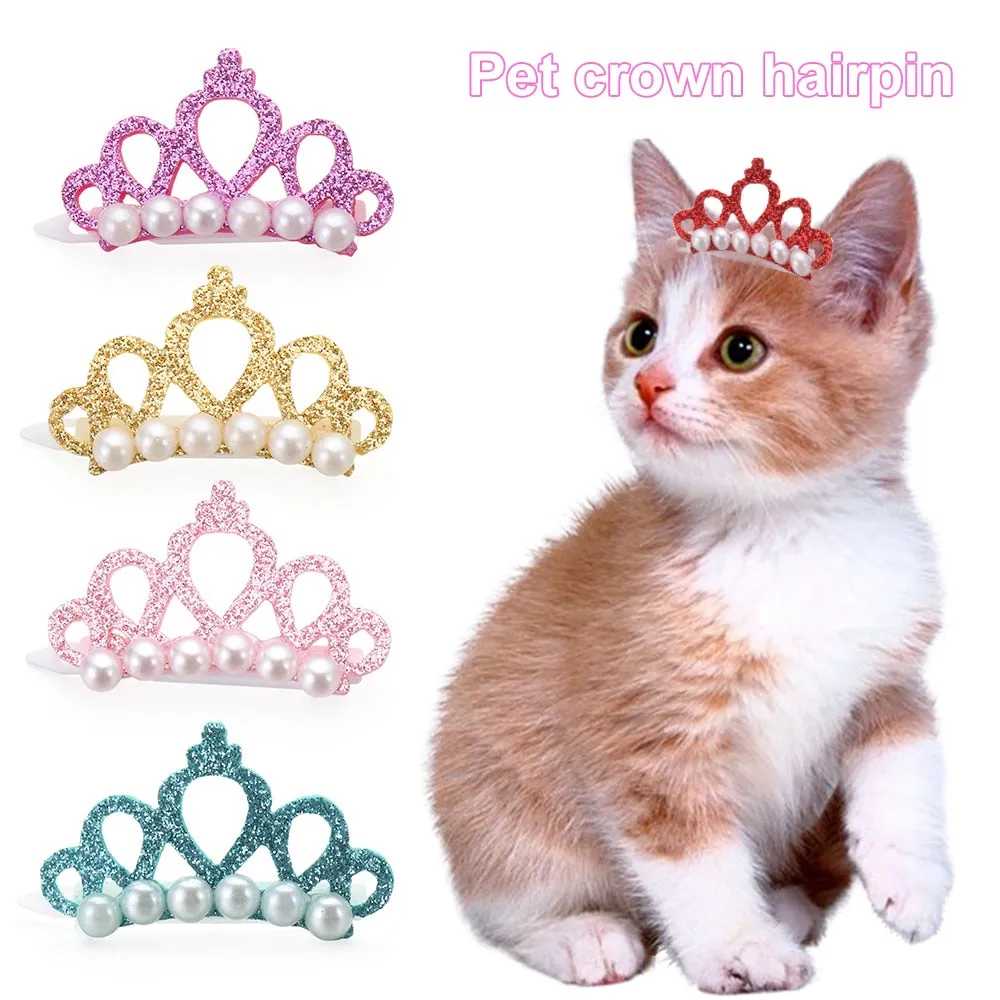 Doggie- Kitty- Crowns-Small Dogs or Cat Faux Pearl or Rhinestone Tiara- Pet Bows-Hair Clips