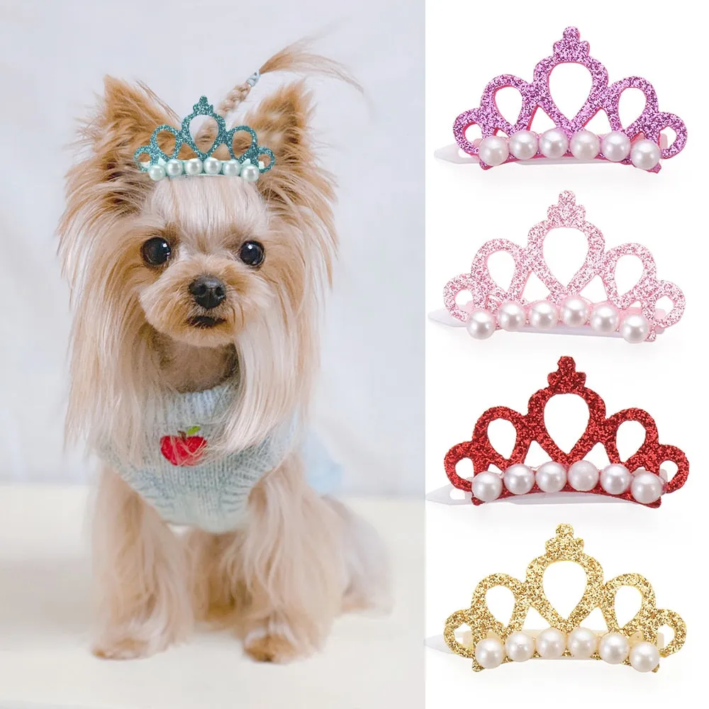 Doggie- Kitty- Crowns-Small Dogs or Cat Faux Pearl or Rhinestone Tiara- Pet Bows-Hair Clips