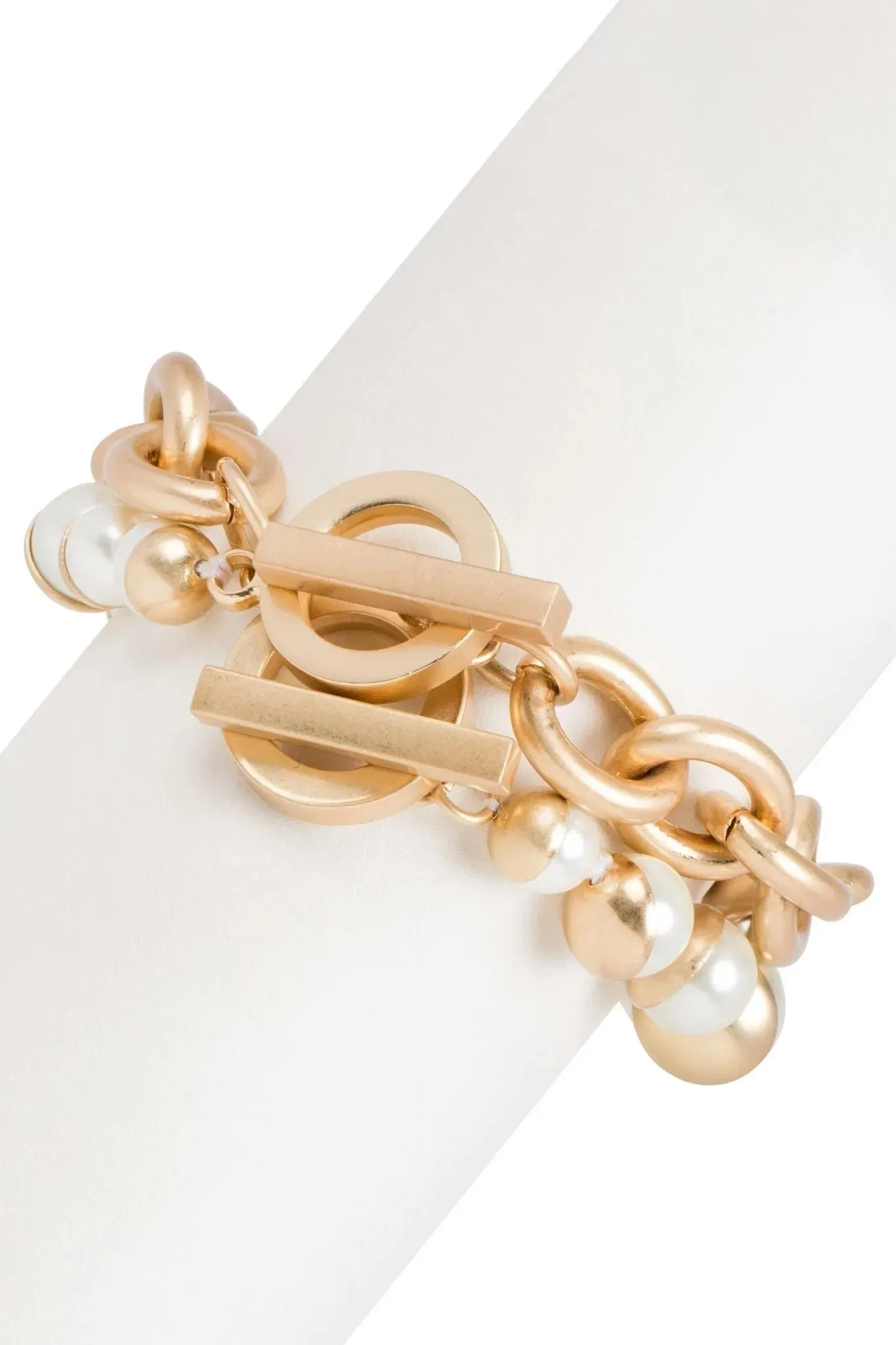 Double Gold Chain Pearl Bracelet