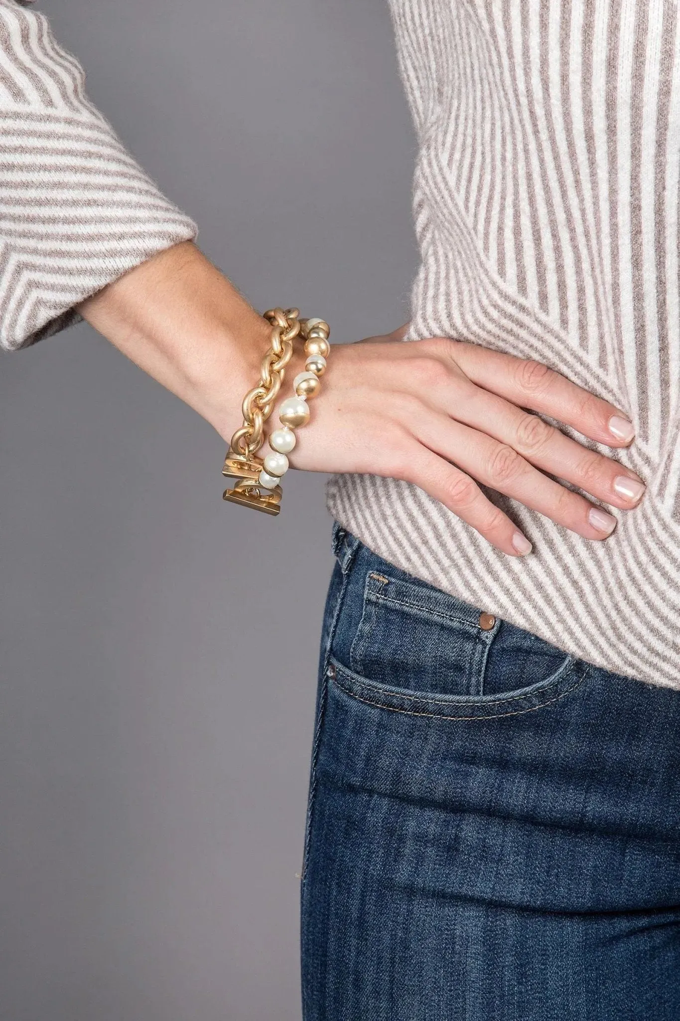 Double Gold Chain Pearl Bracelet