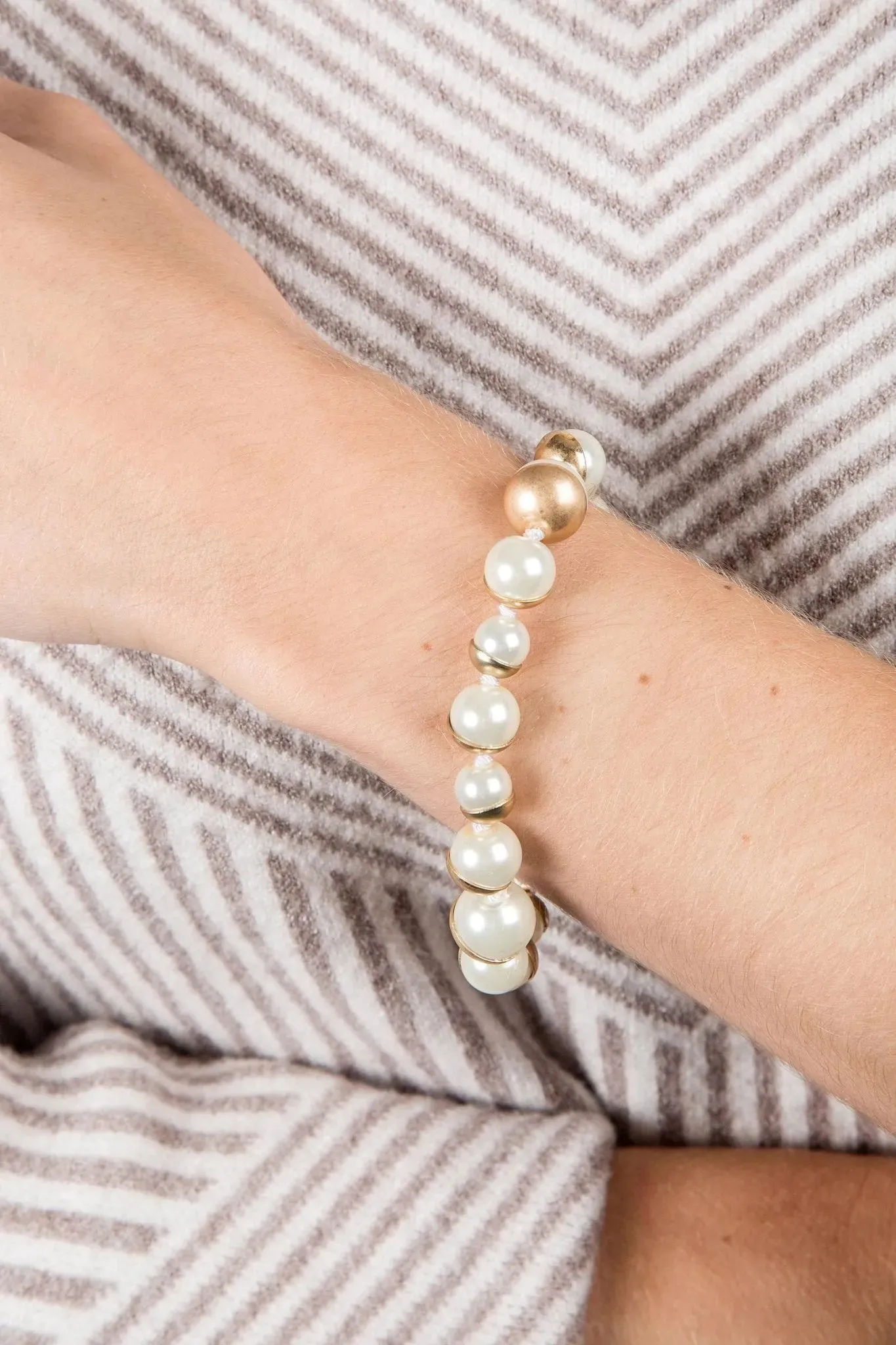 Double Gold Chain Pearl Bracelet