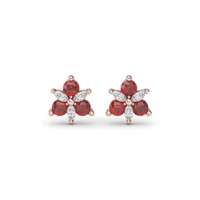 Fana Trio Stud Ruby and Diamond Earrings