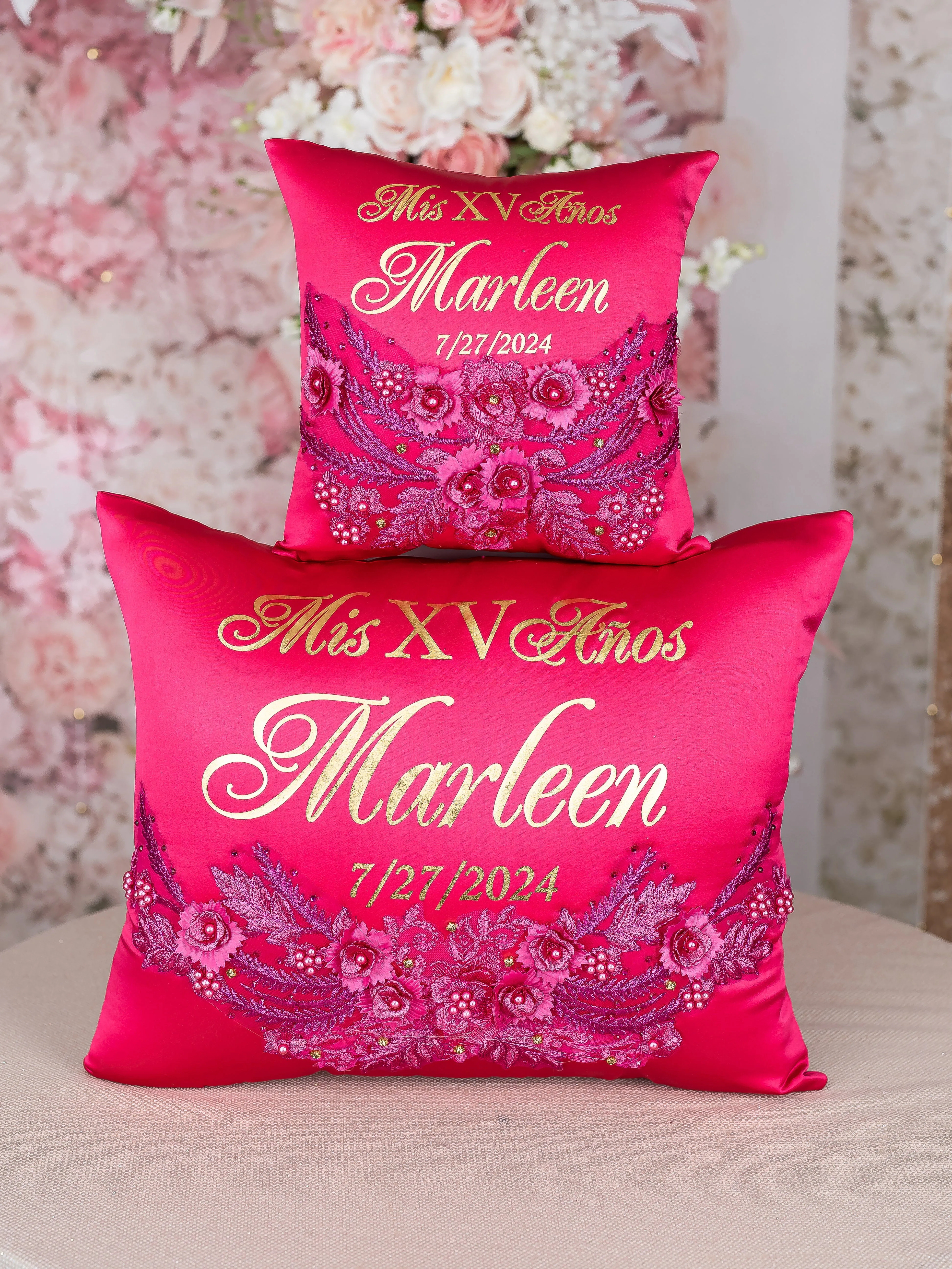 Fuchsia quinceanera pillows set