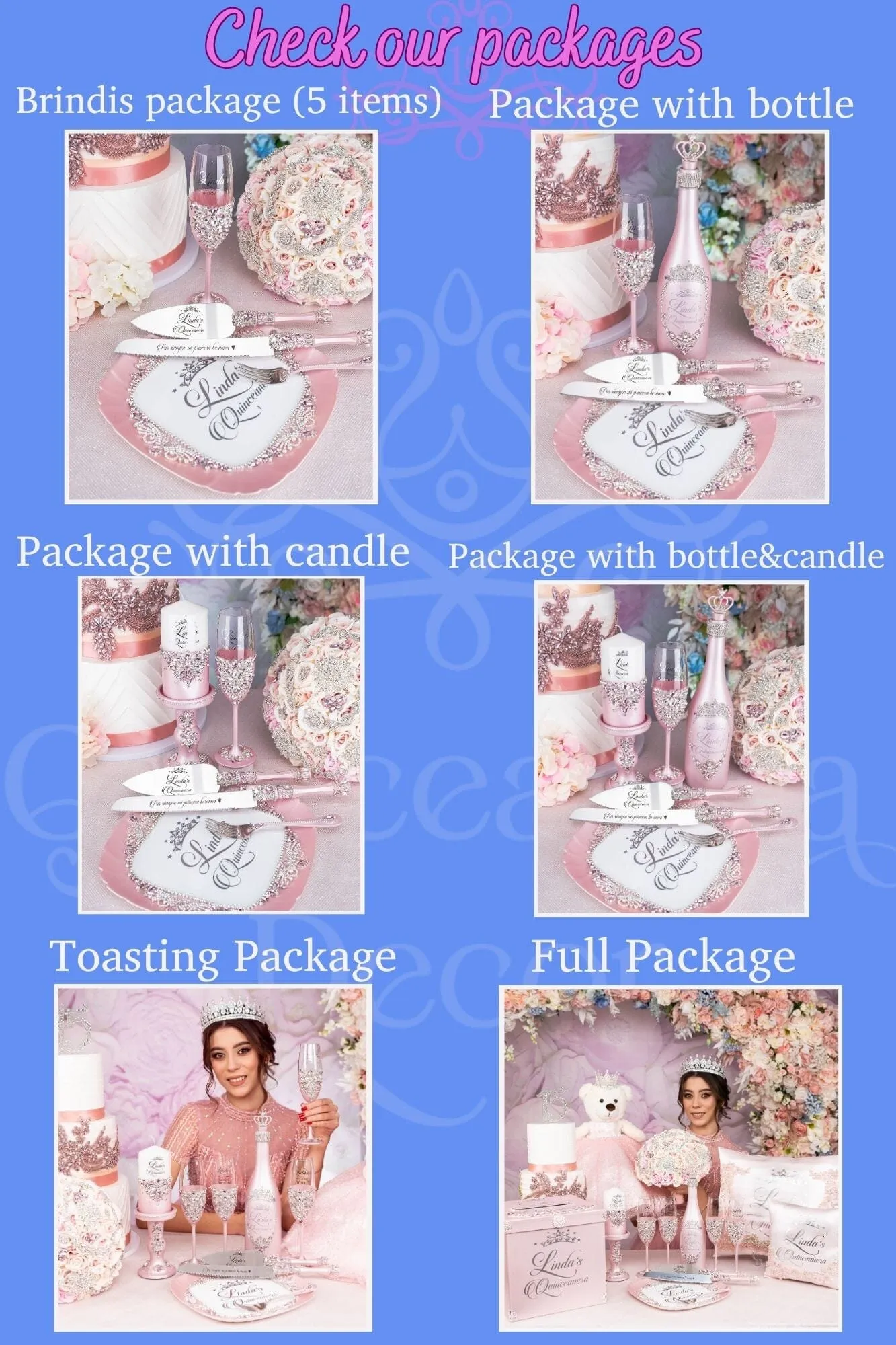Fuchsia quinceanera pillows set