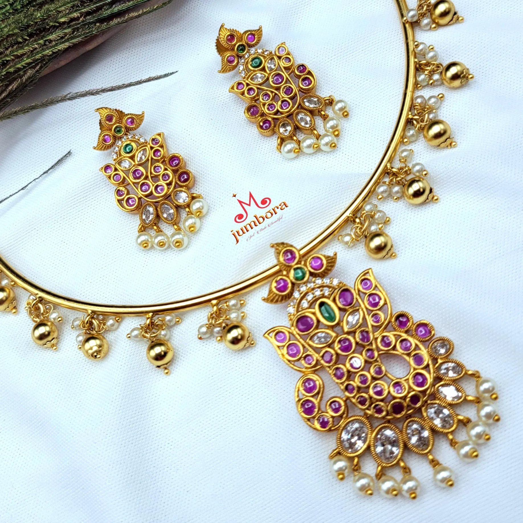 Ganesha Hasili Kemp Temple Jewelry Necklace Set