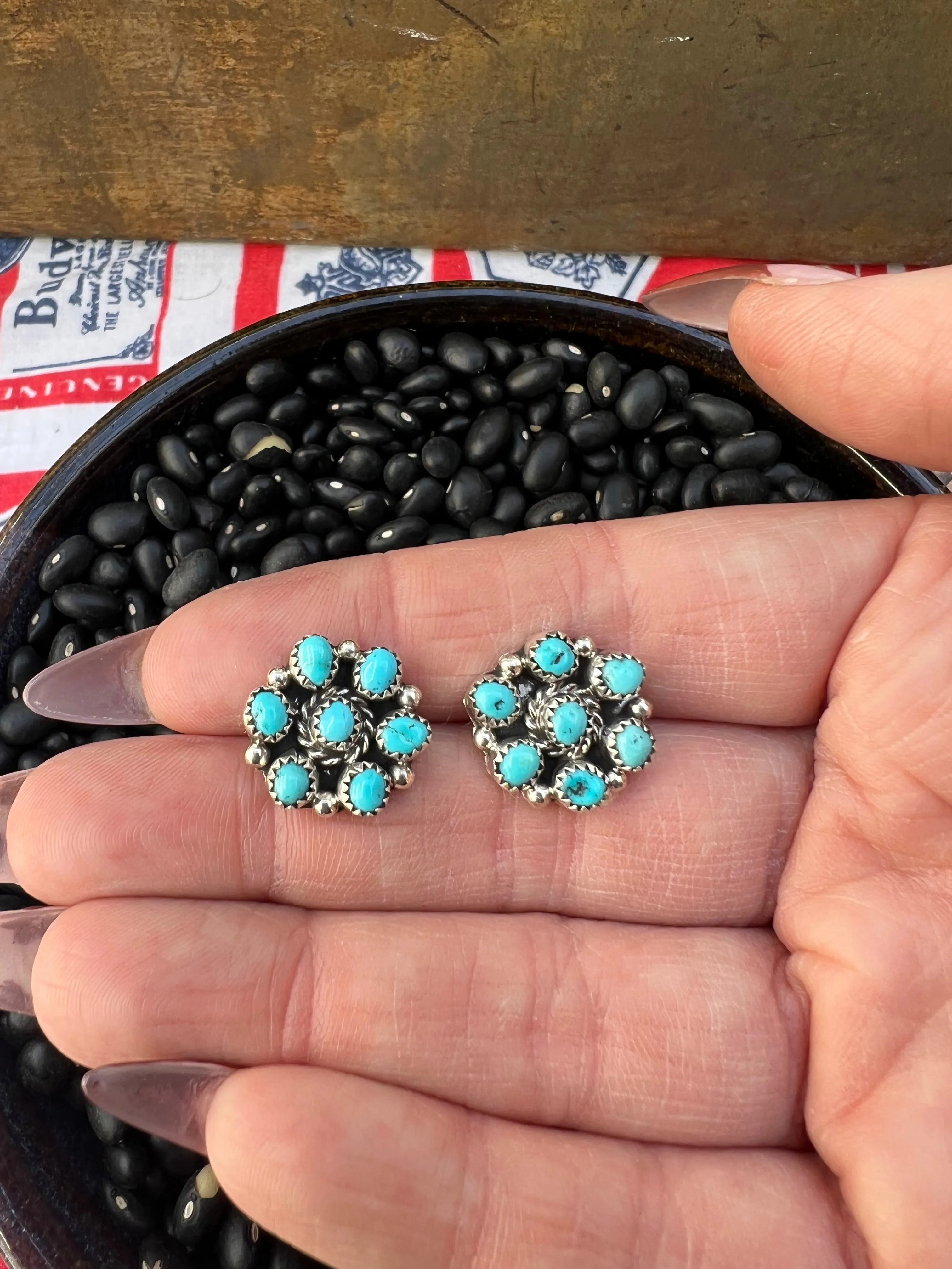 Genuine Turquoise Cluster Earrings