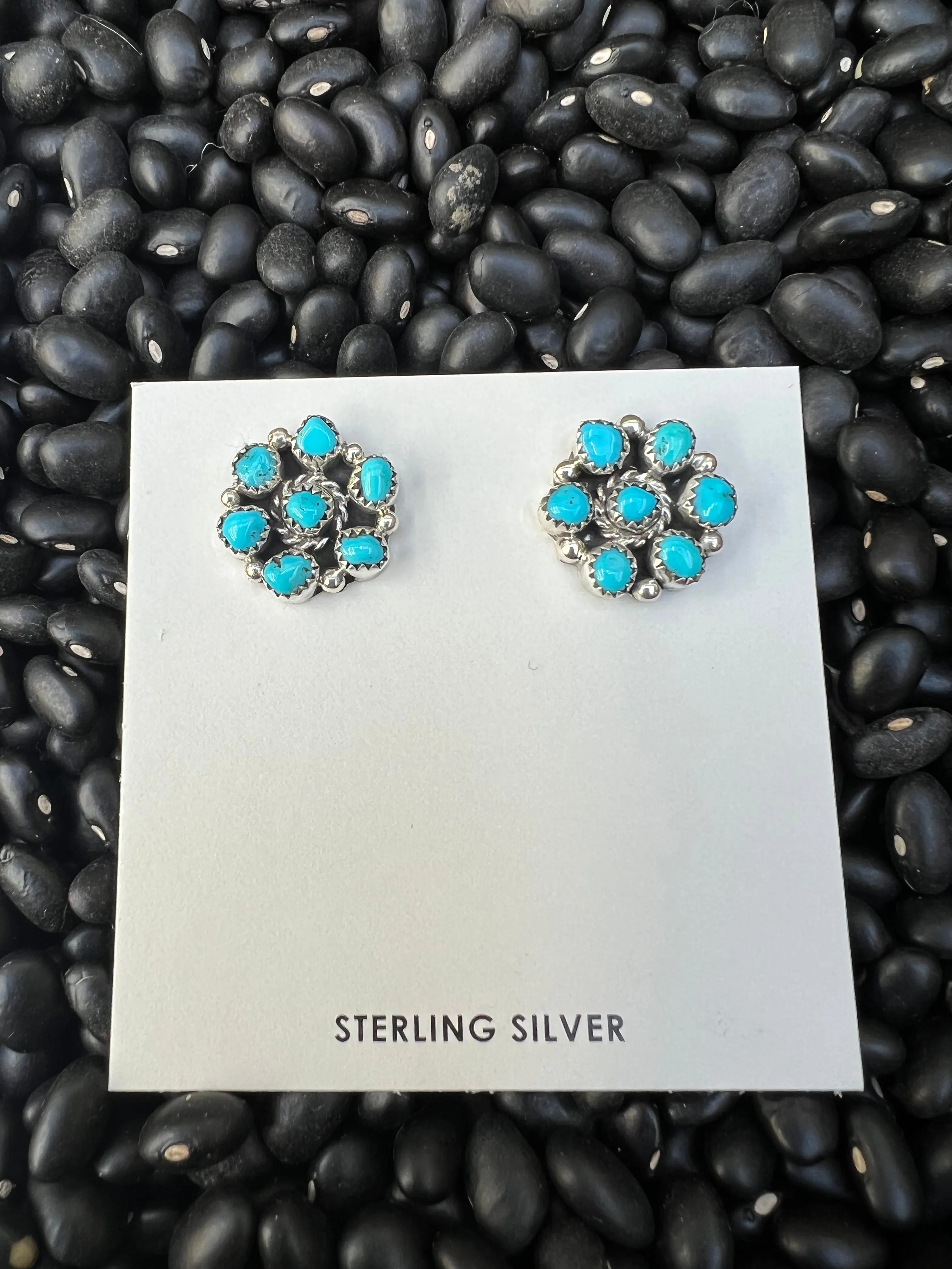 Genuine Turquoise Cluster Earrings
