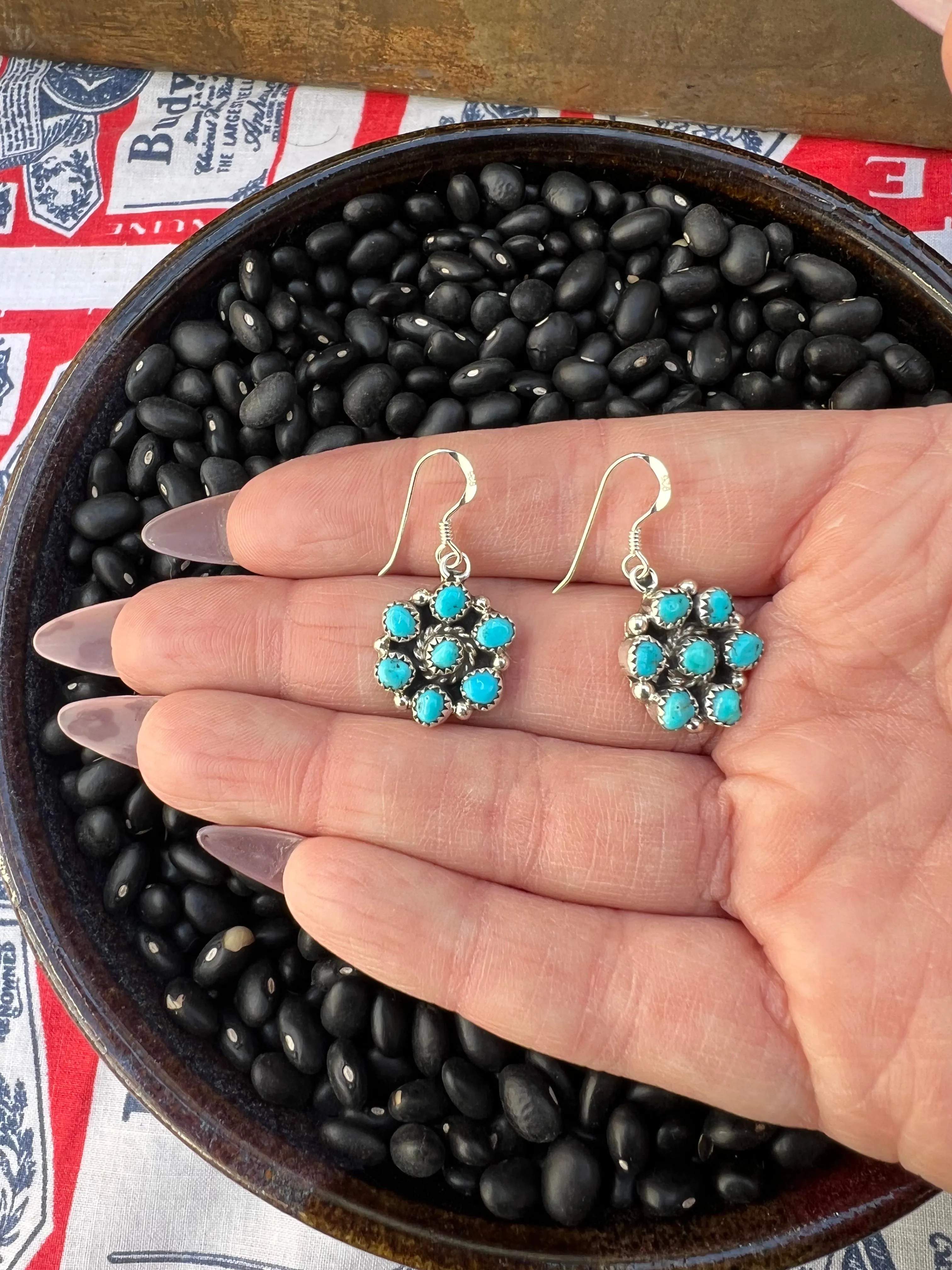 Genuine Turquoise Cluster Earrings