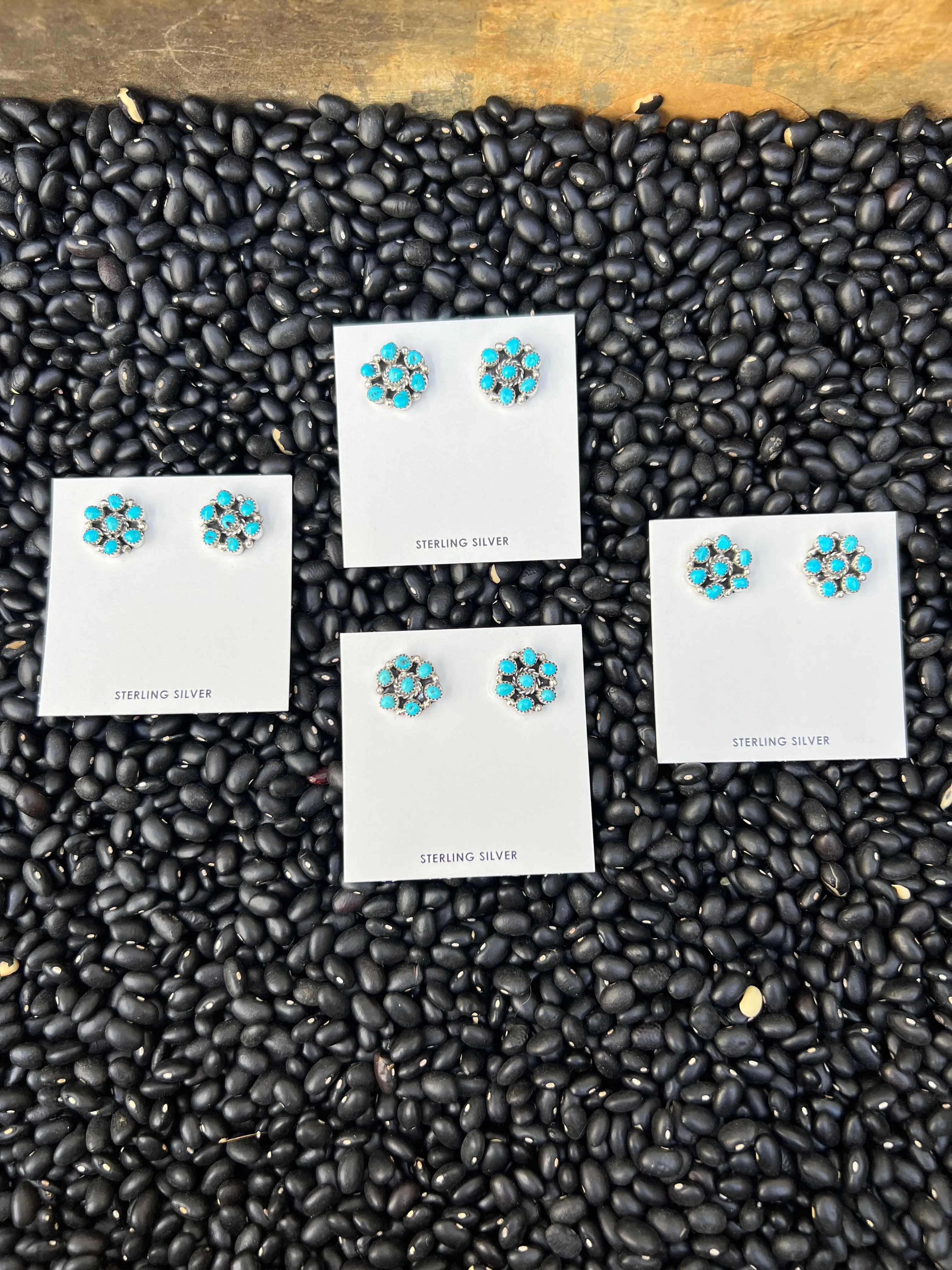 Genuine Turquoise Cluster Earrings