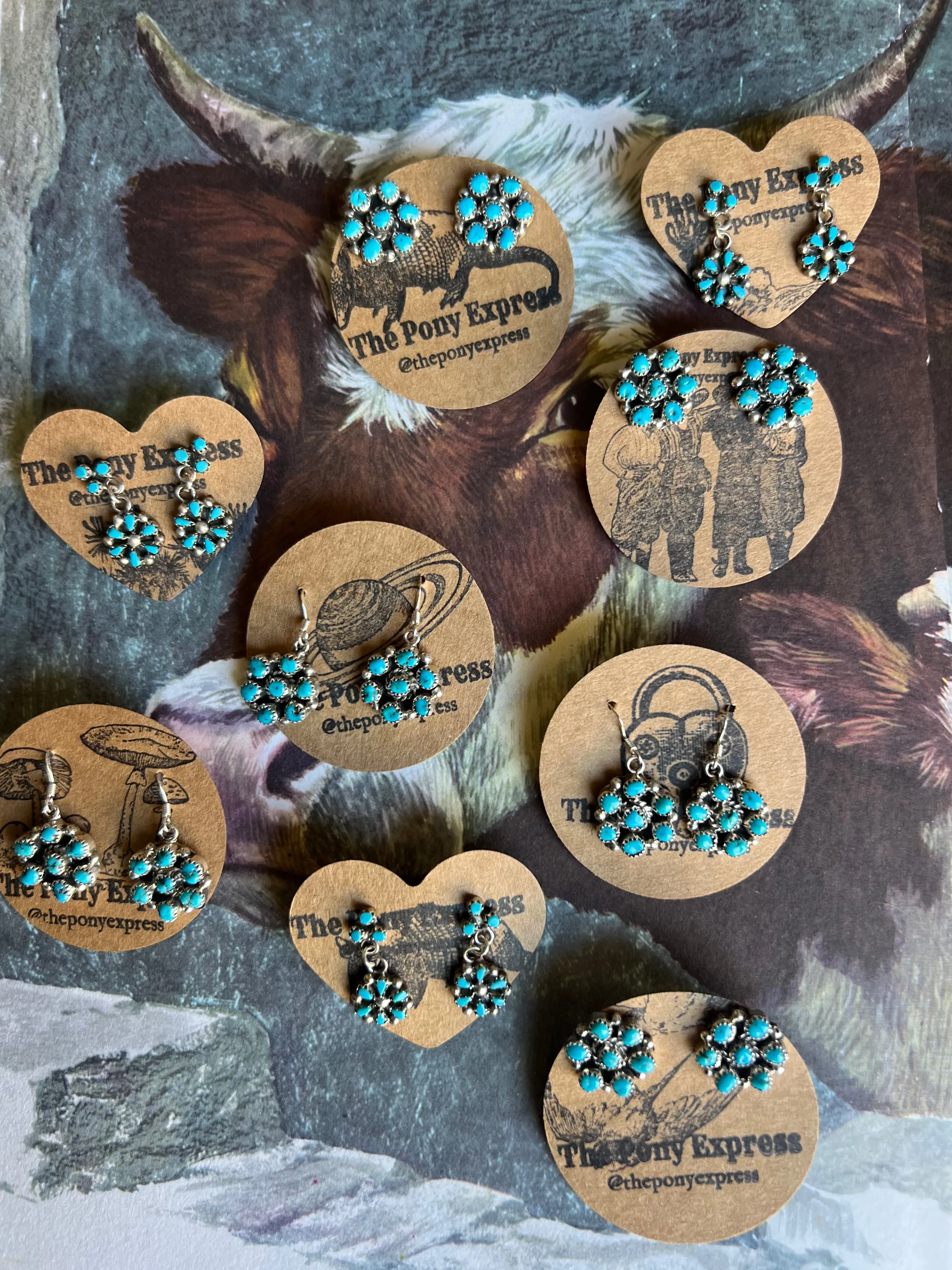 Genuine Turquoise Cluster Earrings