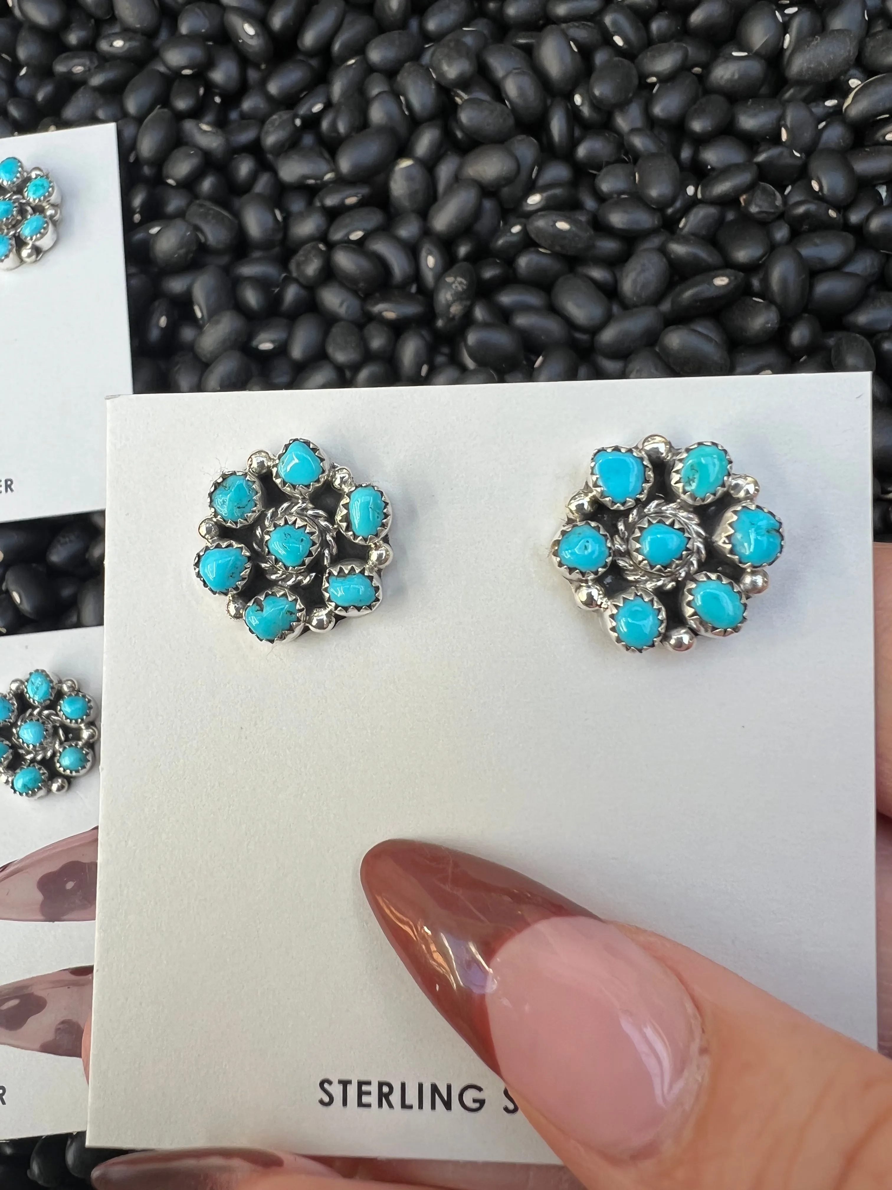 Genuine Turquoise Cluster Earrings