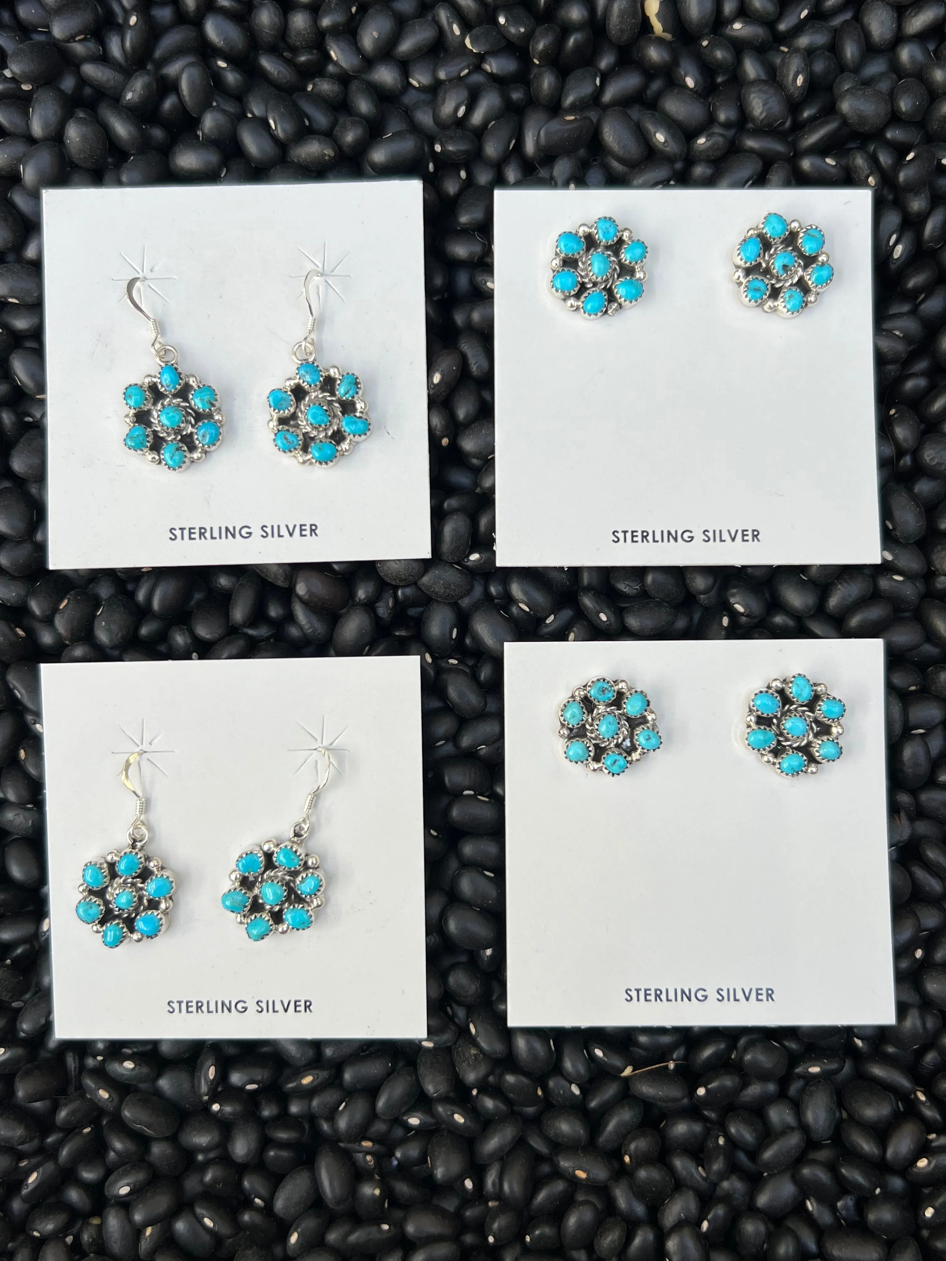 Genuine Turquoise Cluster Earrings