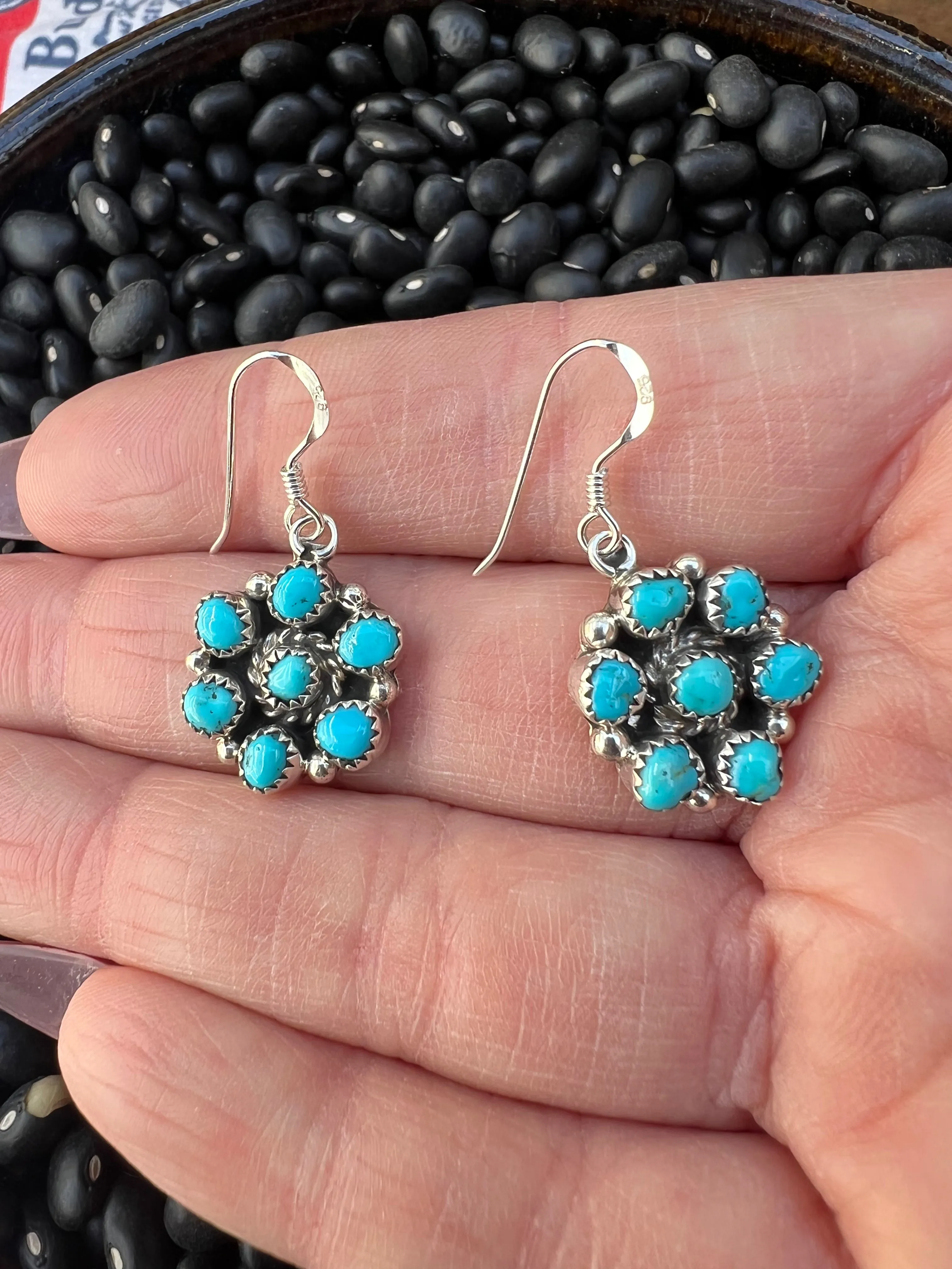 Genuine Turquoise Cluster Earrings