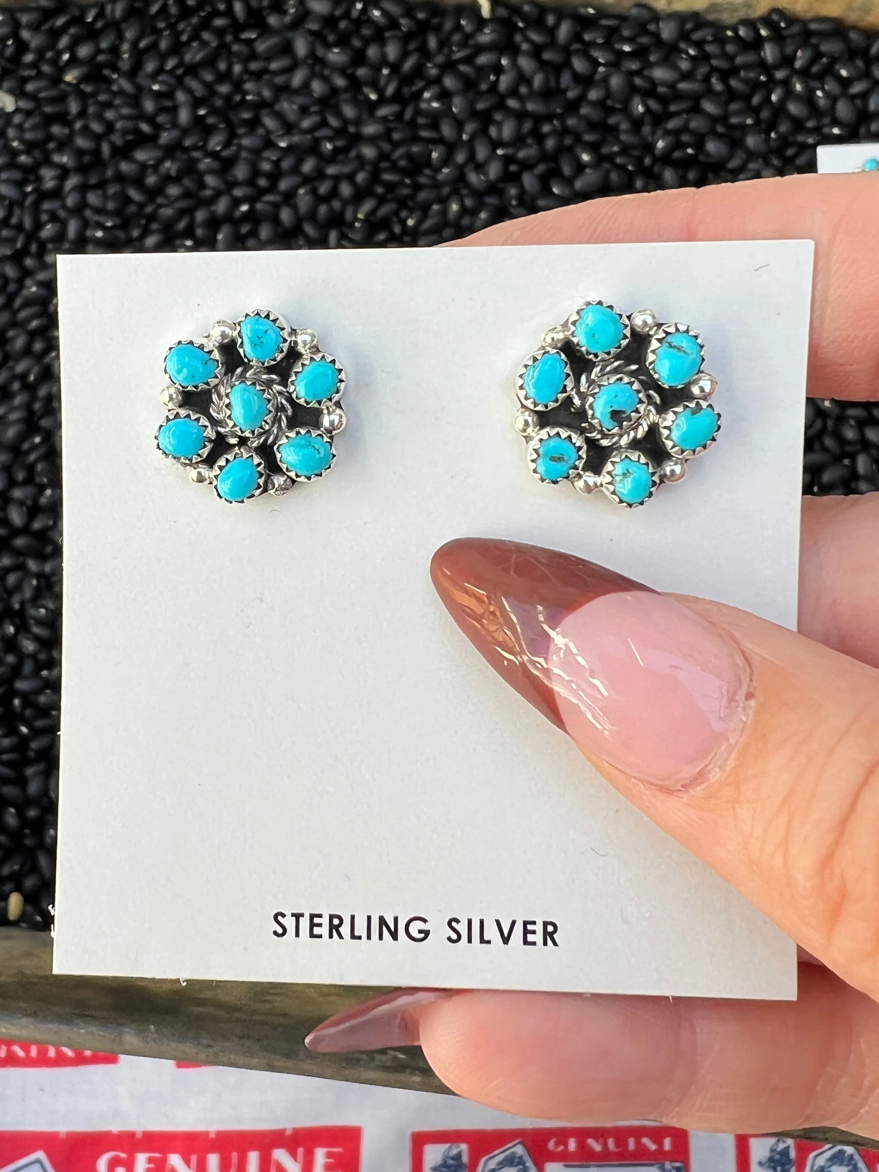 Genuine Turquoise Cluster Earrings