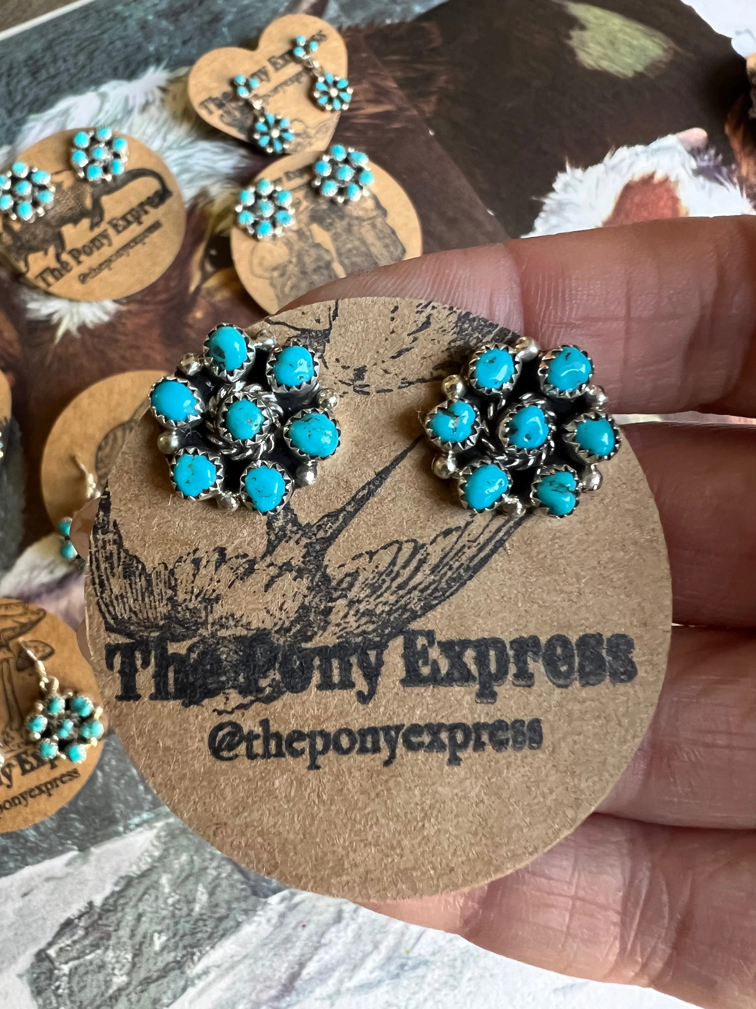 Genuine Turquoise Cluster Earrings