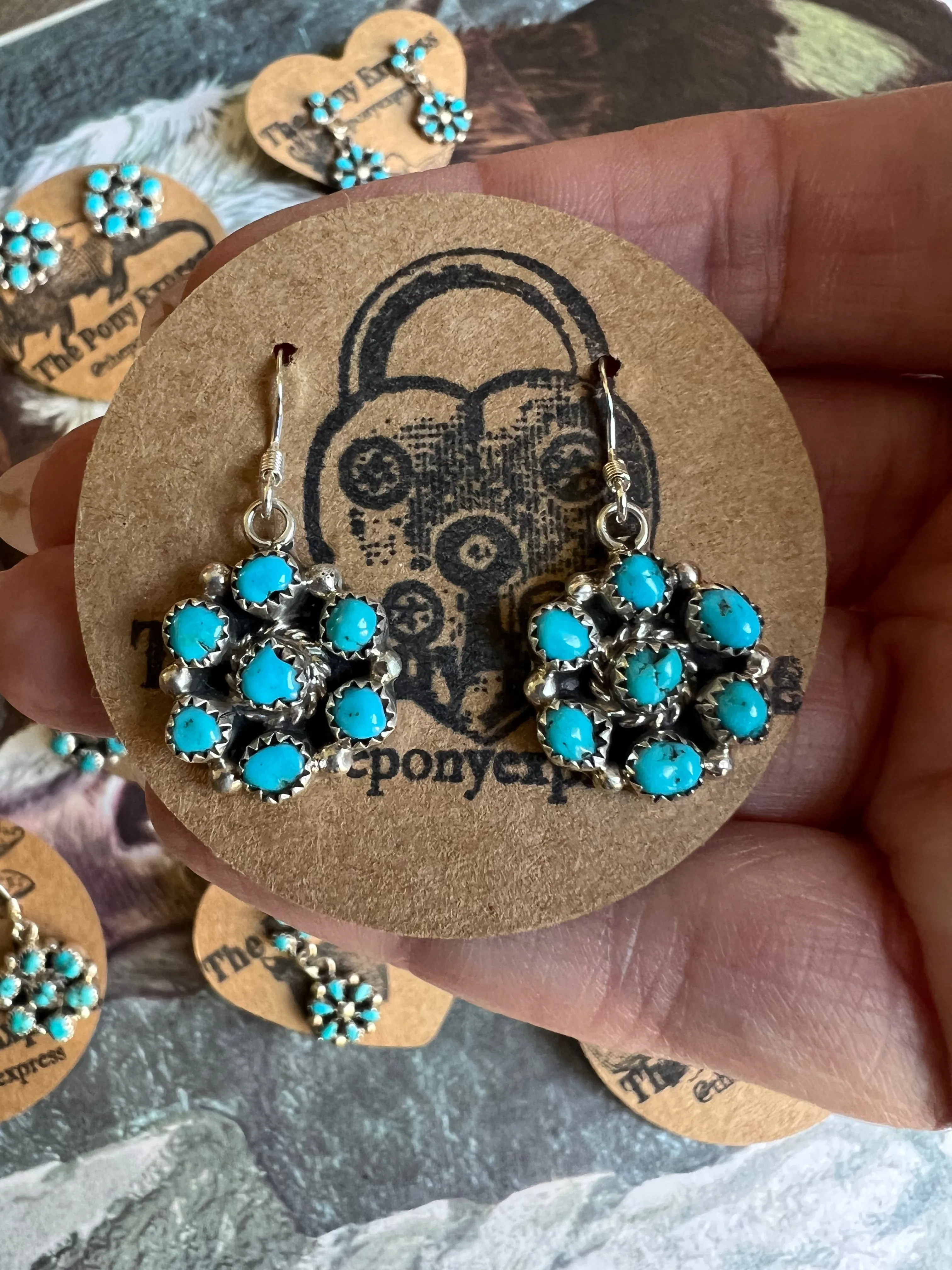 Genuine Turquoise Cluster Earrings