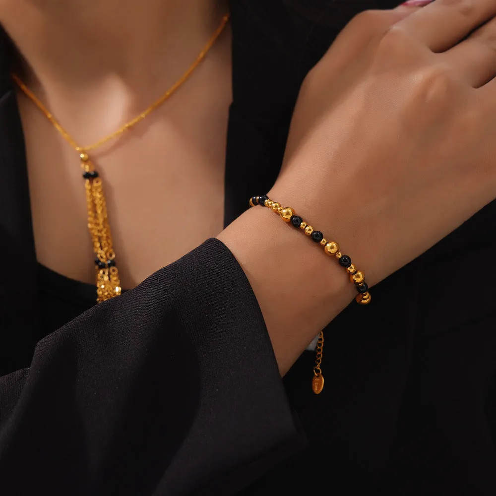 Geometric Agate Stone Multi-layer Jewelry Set with Titanium Steel Accents