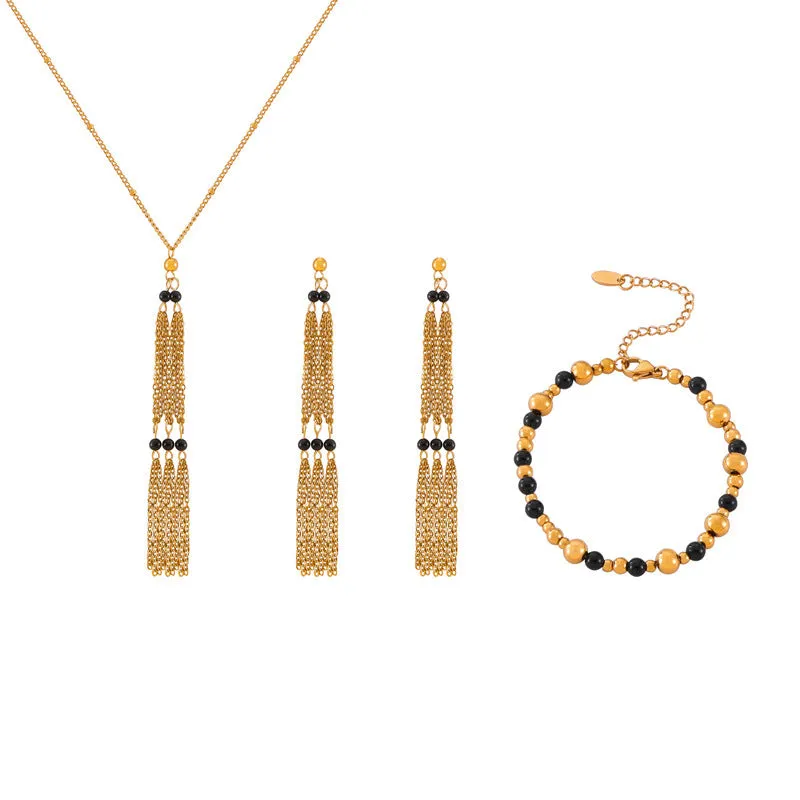 Geometric Agate Stone Multi-layer Jewelry Set with Titanium Steel Accents