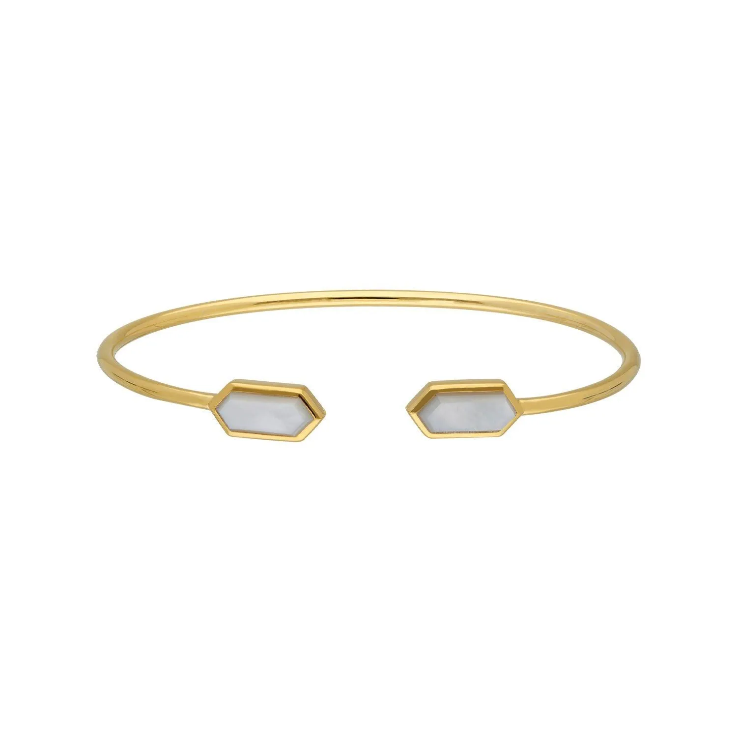 Geometrischer Perlmutt Offen Armreif in Vergoldetem Sterling Silber