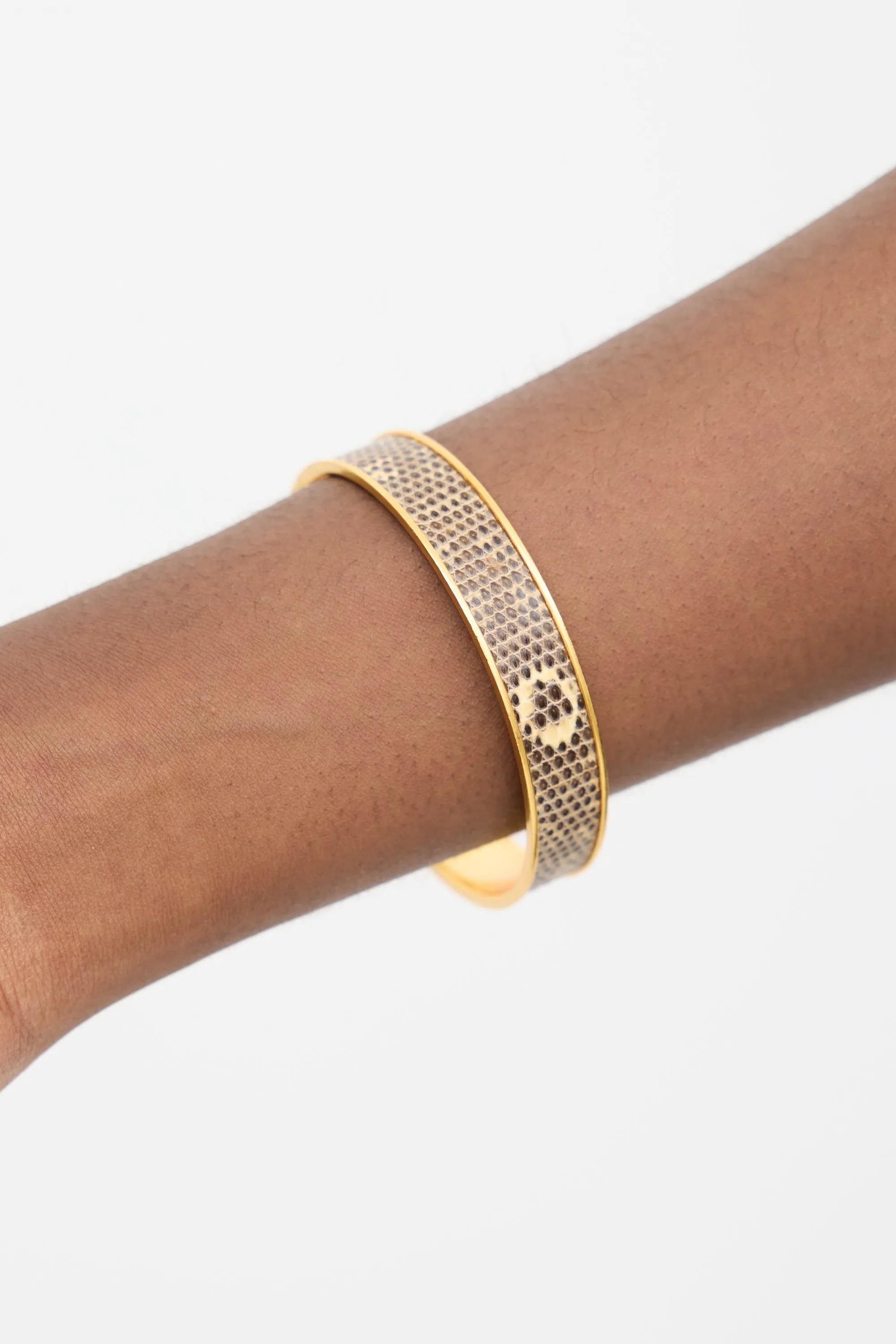Gold & Brown Exotic Leather Kawaii Bangle Bracelet