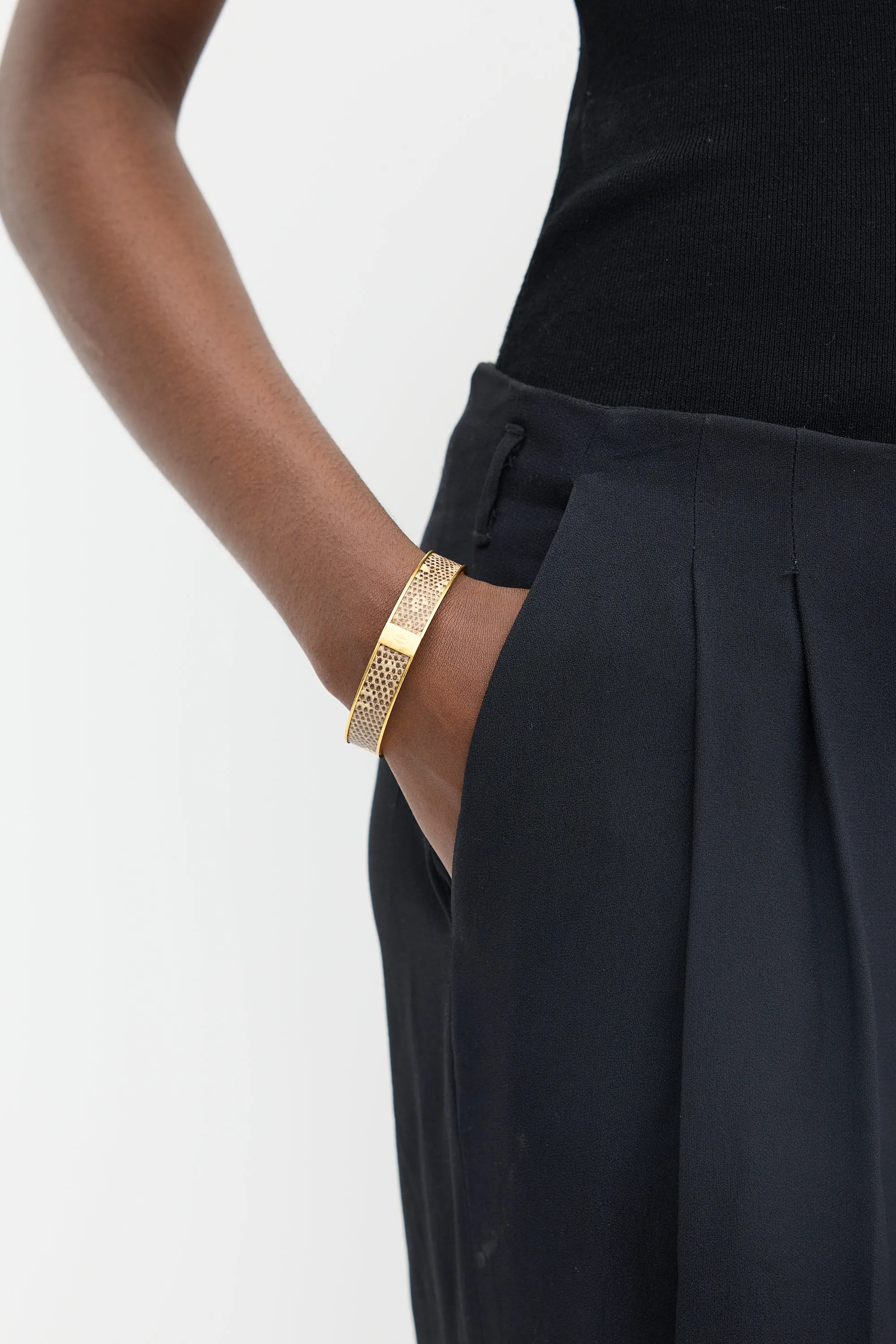 Gold & Brown Exotic Leather Kawaii Bangle Bracelet