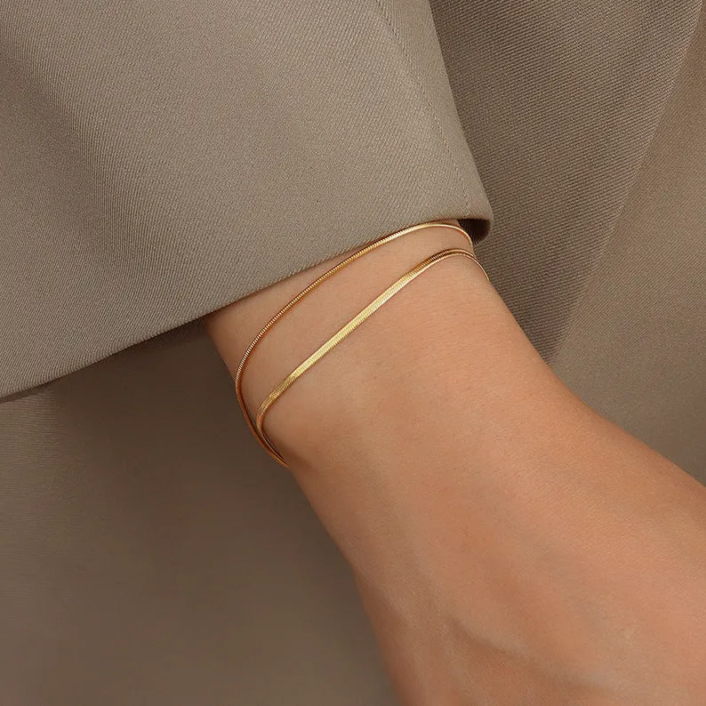 Golden Double-Layer Blade Chain Bracelet by Planderful - Versatile Titanium Steel Jewelry