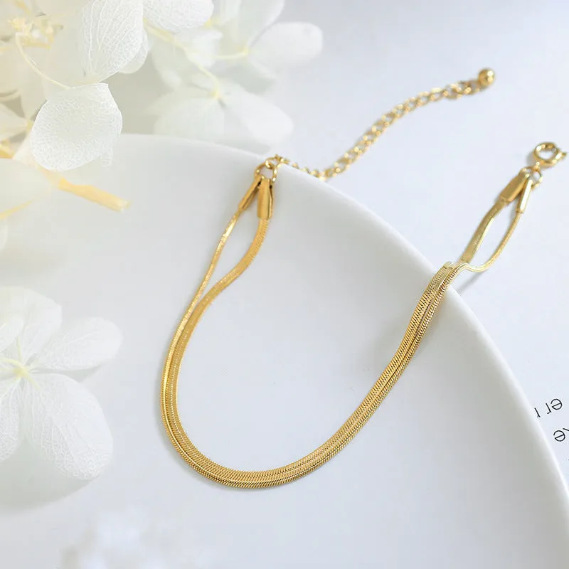 Golden Double-Layer Blade Chain Bracelet by Planderful - Versatile Titanium Steel Jewelry