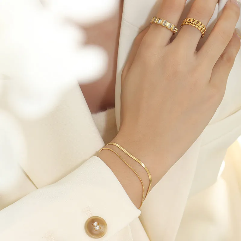 Golden Double-Layer Blade Chain Bracelet by Planderful - Versatile Titanium Steel Jewelry