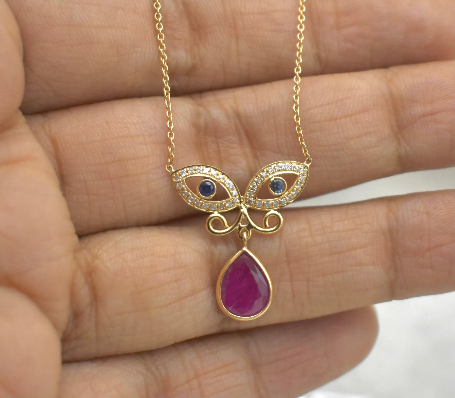Gorgeous Natural Ruby Evil Eye Necklace