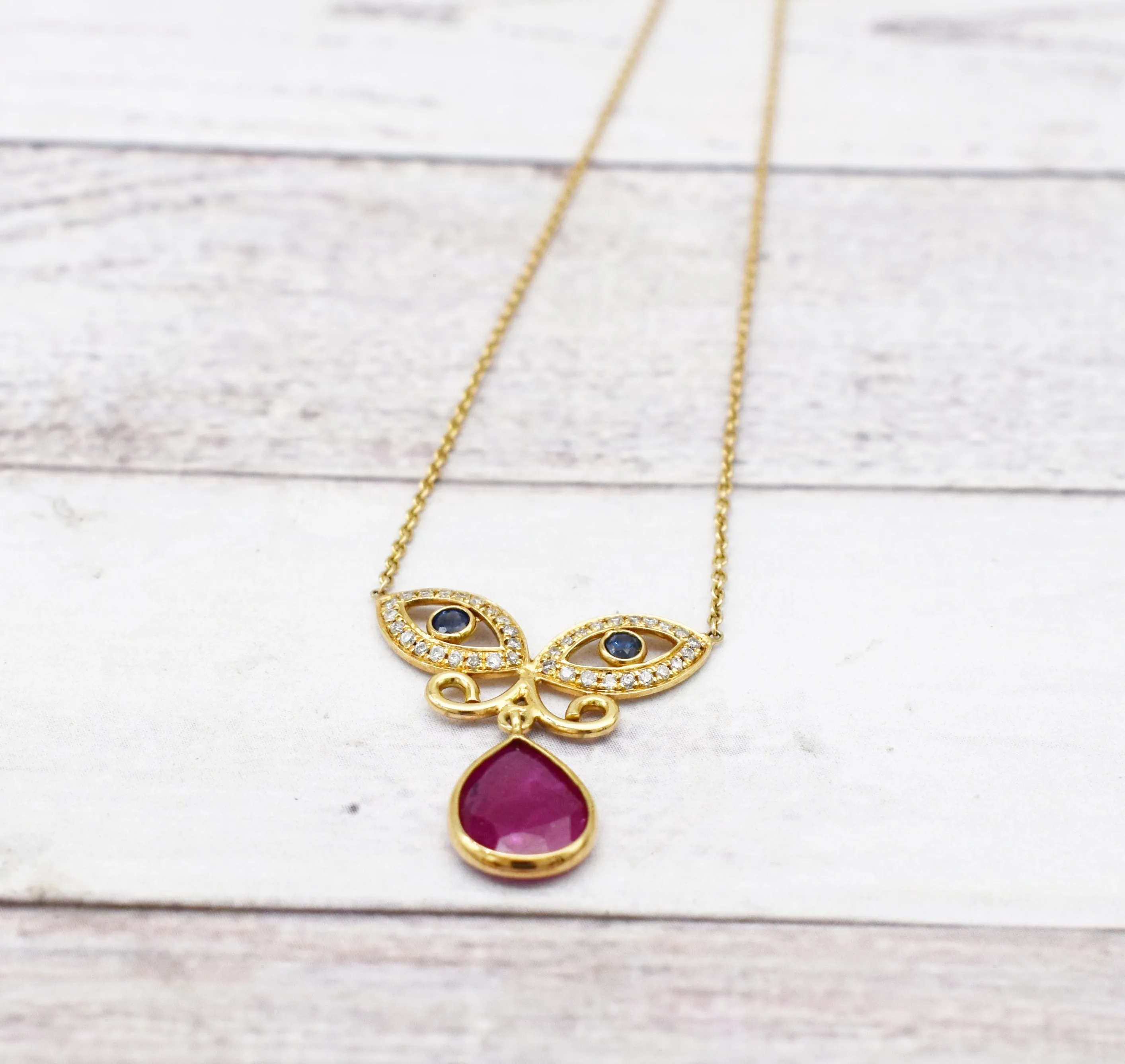 Gorgeous Natural Ruby Evil Eye Necklace