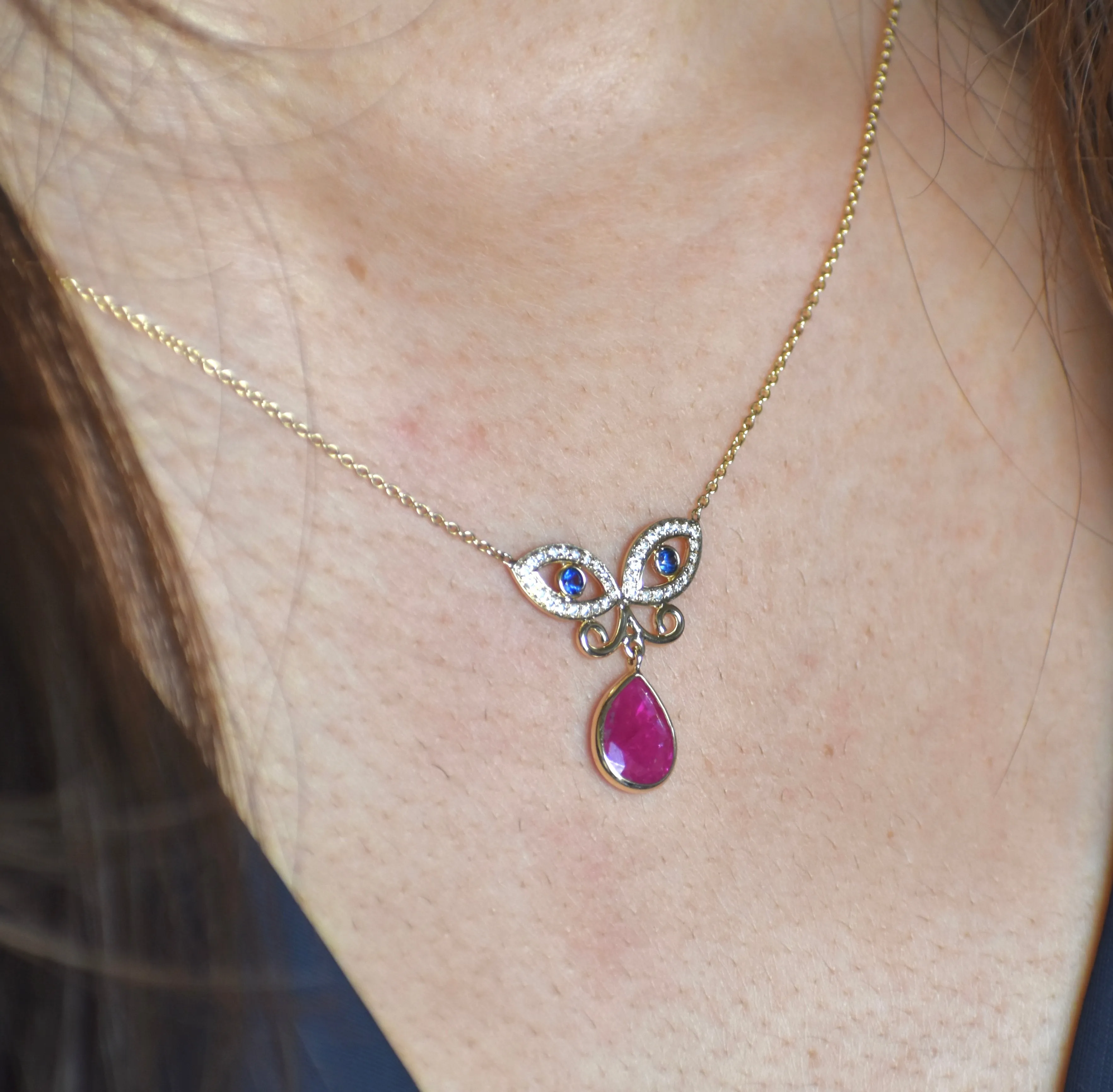 Gorgeous Natural Ruby Evil Eye Necklace