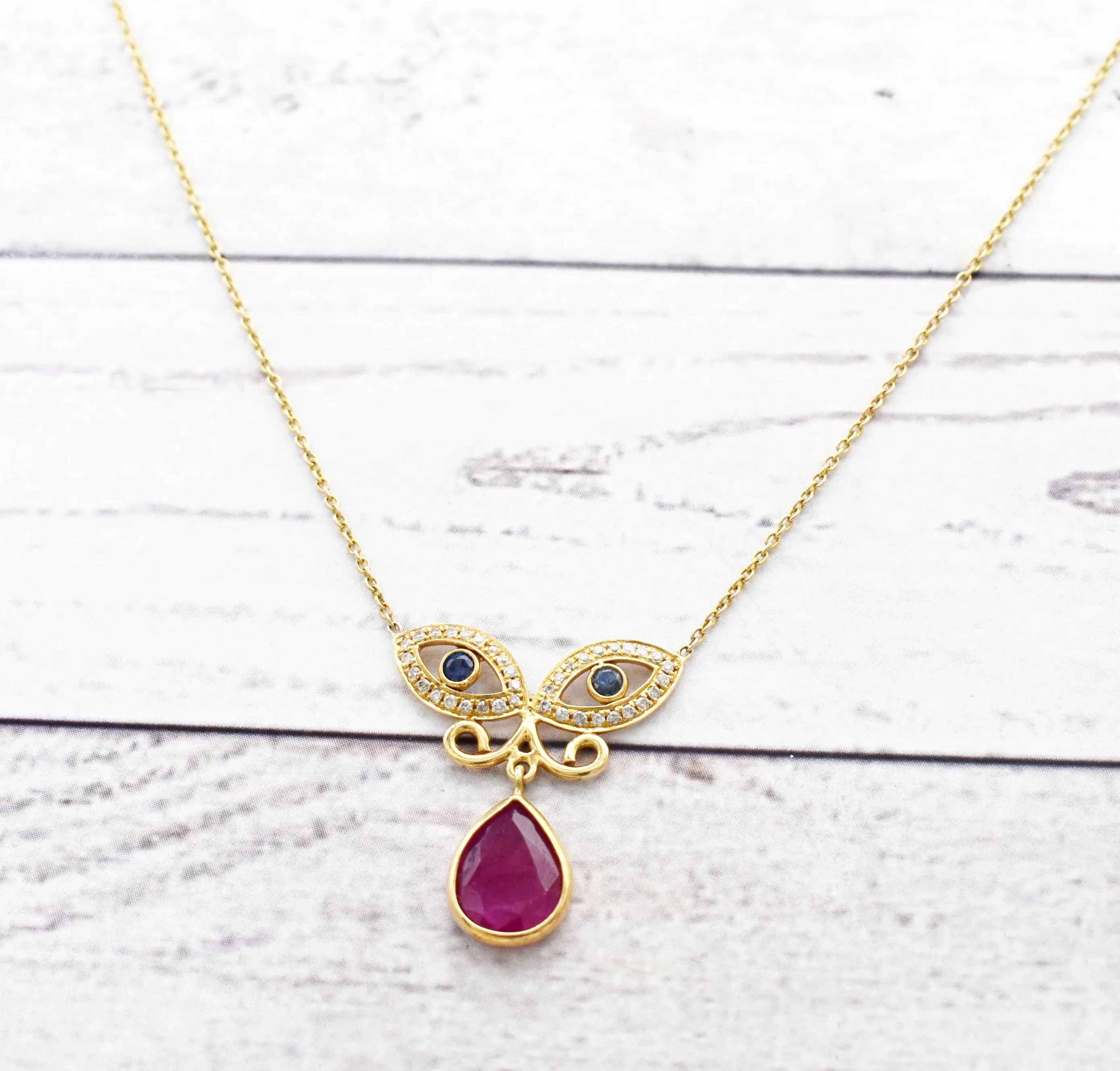 Gorgeous Natural Ruby Evil Eye Necklace