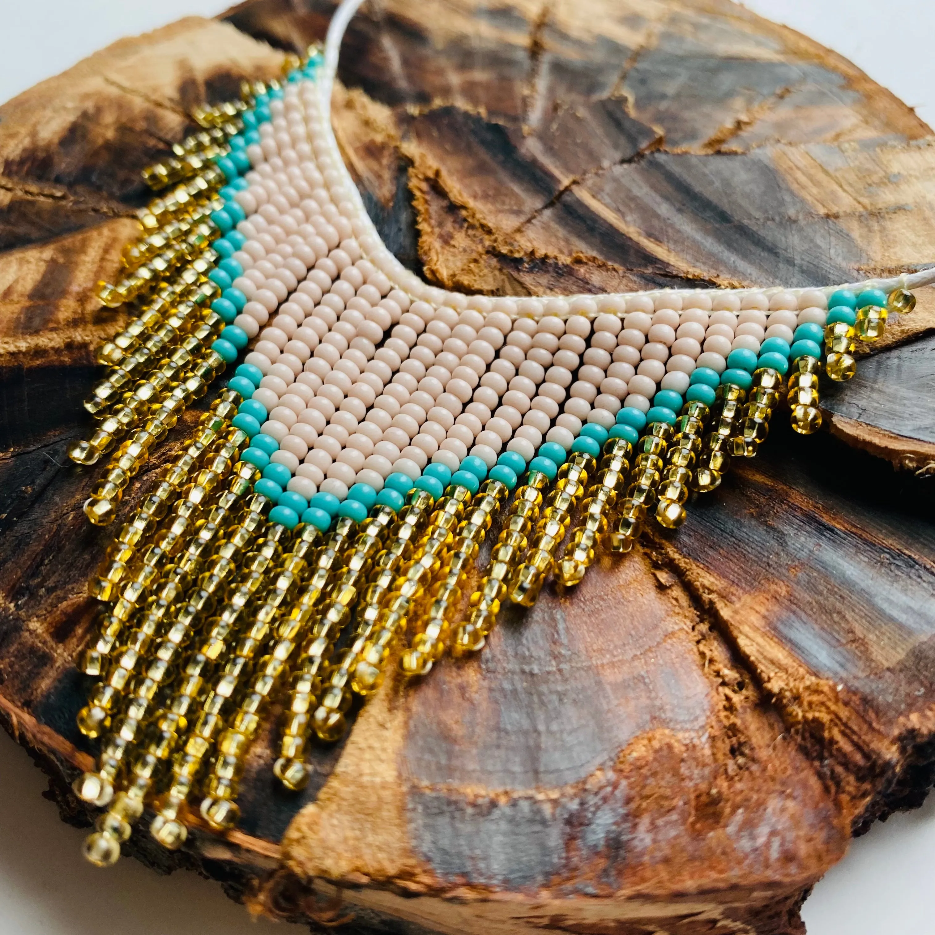 Handmade Seed Beaded Fringe Choker Necklace for Women