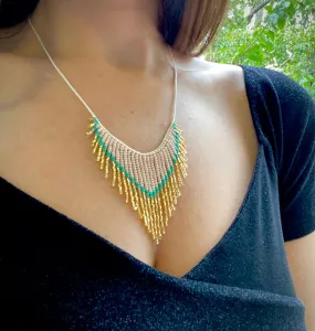 Handmade Seed Beaded Fringe Choker Necklace for Women
