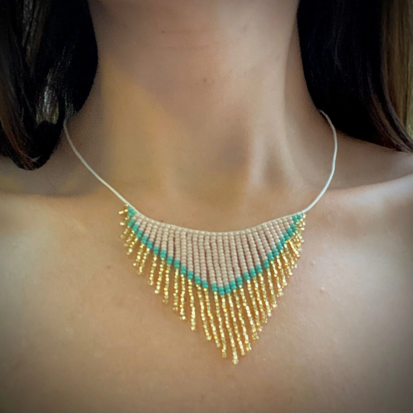 Handmade Seed Beaded Fringe Choker Necklace for Women