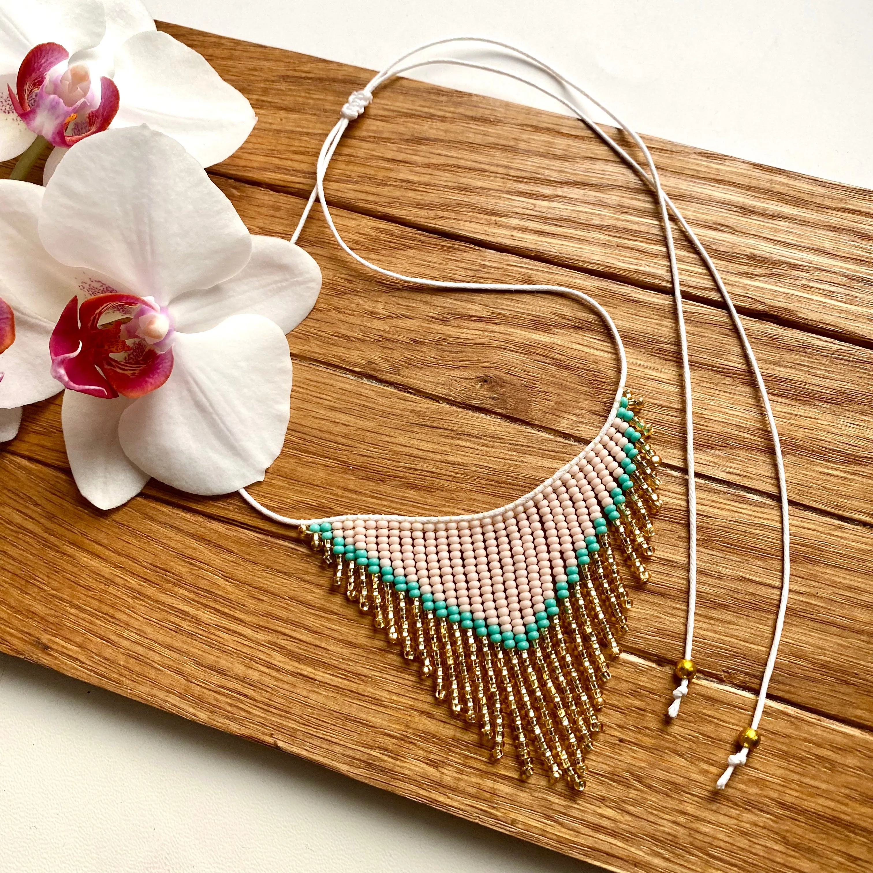Handmade Seed Beaded Fringe Choker Necklace for Women