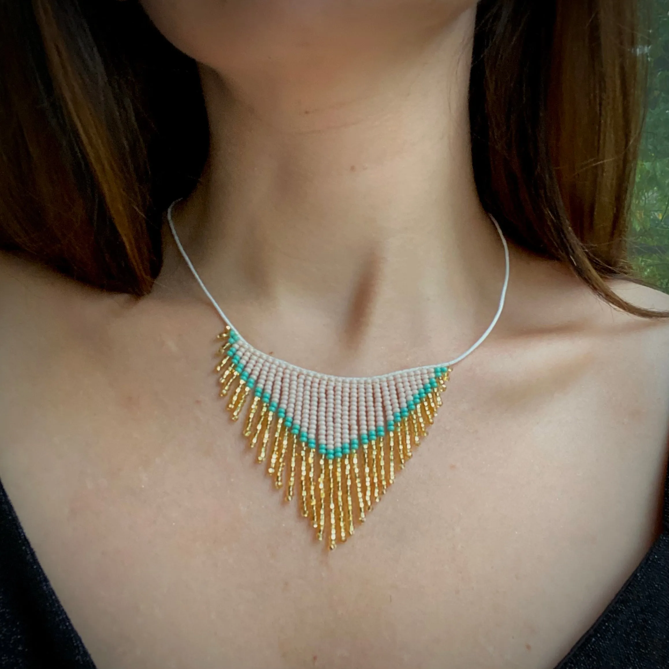 Handmade Seed Beaded Fringe Choker Necklace for Women