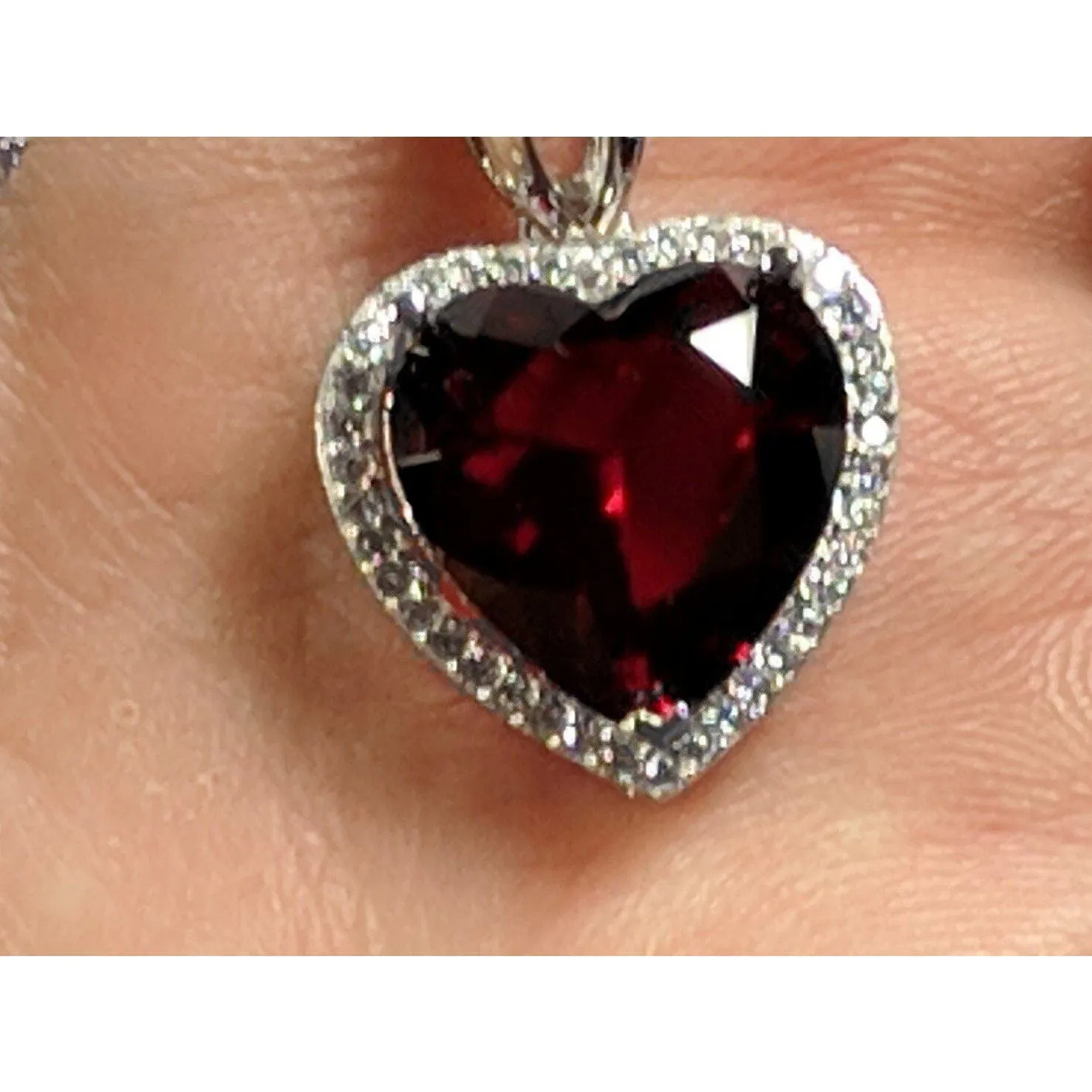 Heart Pendant in 925 Silver, Simulated Ruby, Topaz or Amethyst Crystal with CZ