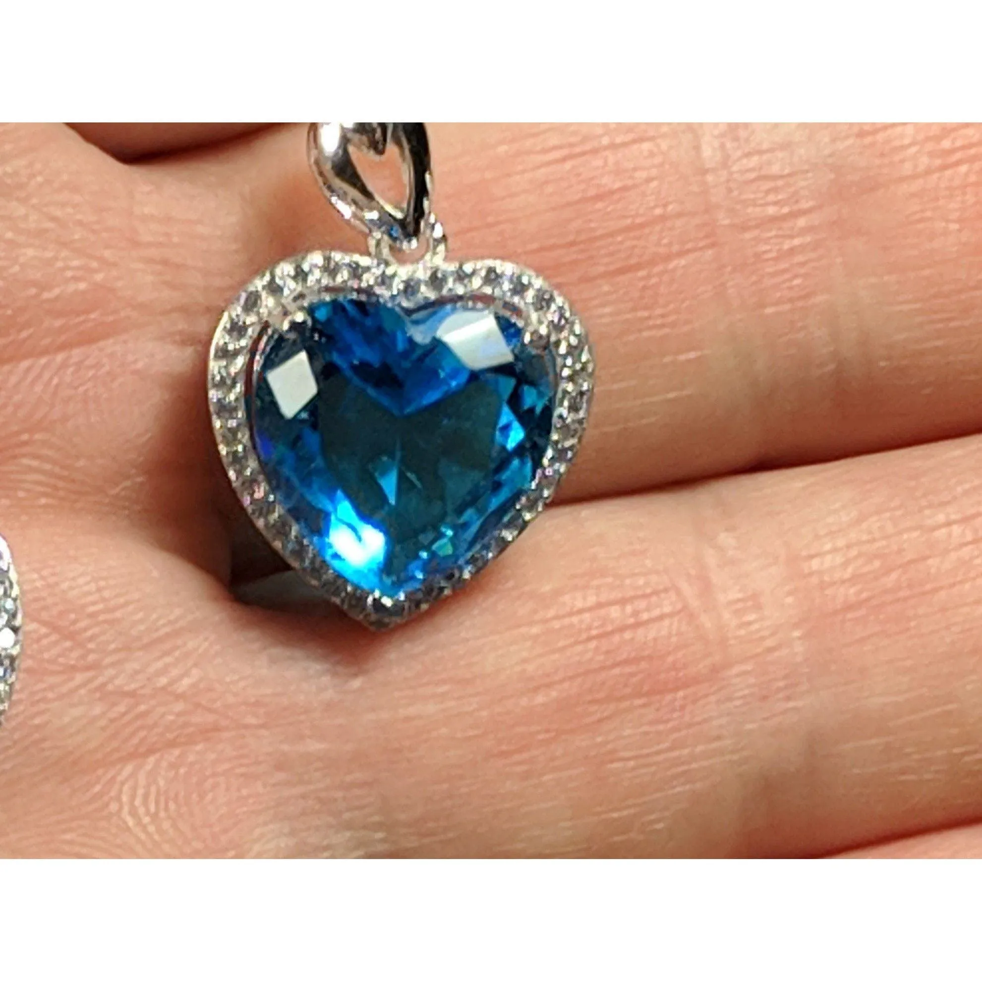 Heart Pendant in 925 Silver, Simulated Ruby, Topaz or Amethyst Crystal with CZ