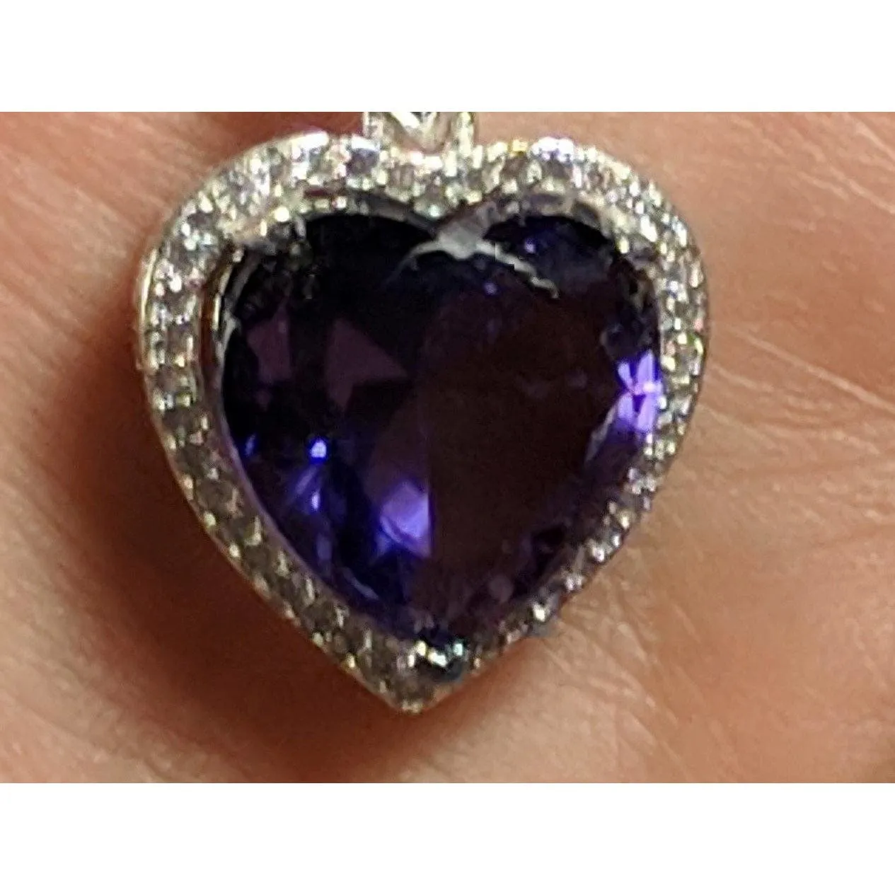 Heart Pendant in 925 Silver, Simulated Ruby, Topaz or Amethyst Crystal with CZ