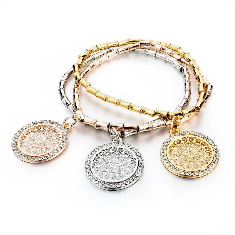 High Quality Crystal Bracelets Bangles For Women Hot Sale Gold Silver Plated Round Bracelet Elastic Charm Pulseras